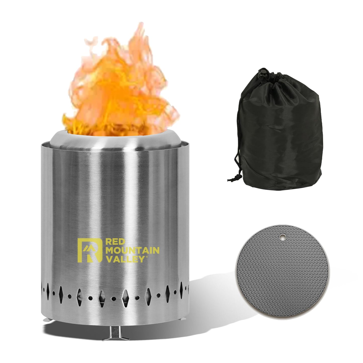 Red Mountain Valley Smokeless Tabletop Fire Pit with Mat, Portable Mini Low Smoke Camping Stove, with Travel Bag and Fireproof Mat, Stainless Steel Red, for Outdoor Enthusiasts