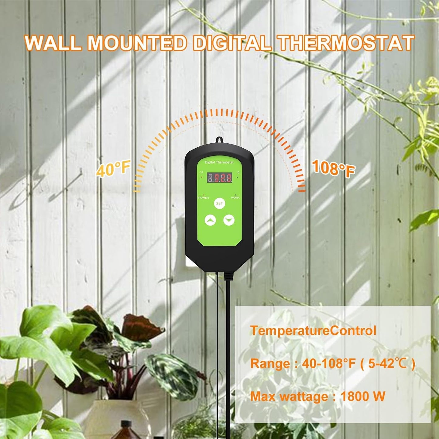 Greenhouse Heater with Thermostat, 1500W Outdoor Heater with Fast Heating, Overheat Protection, Grow Tent Heater for Greenhouse, Garden, Flower Room