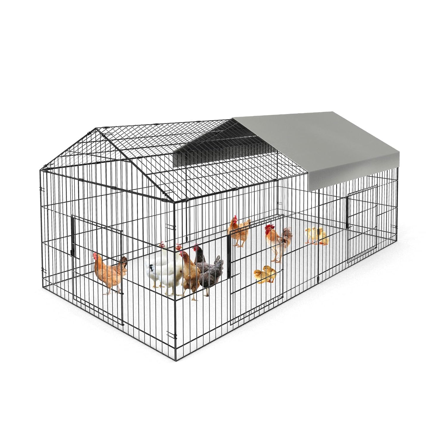 Large Metal Chicken Coop Walk-in Poultry Cage Chicken Run Pen Dog Kennel Duck House with Waterproof and Anti-Ultraviolet Cover for Outdoor Farm Use(9.8' L x 13.1' W x 6.4' H)