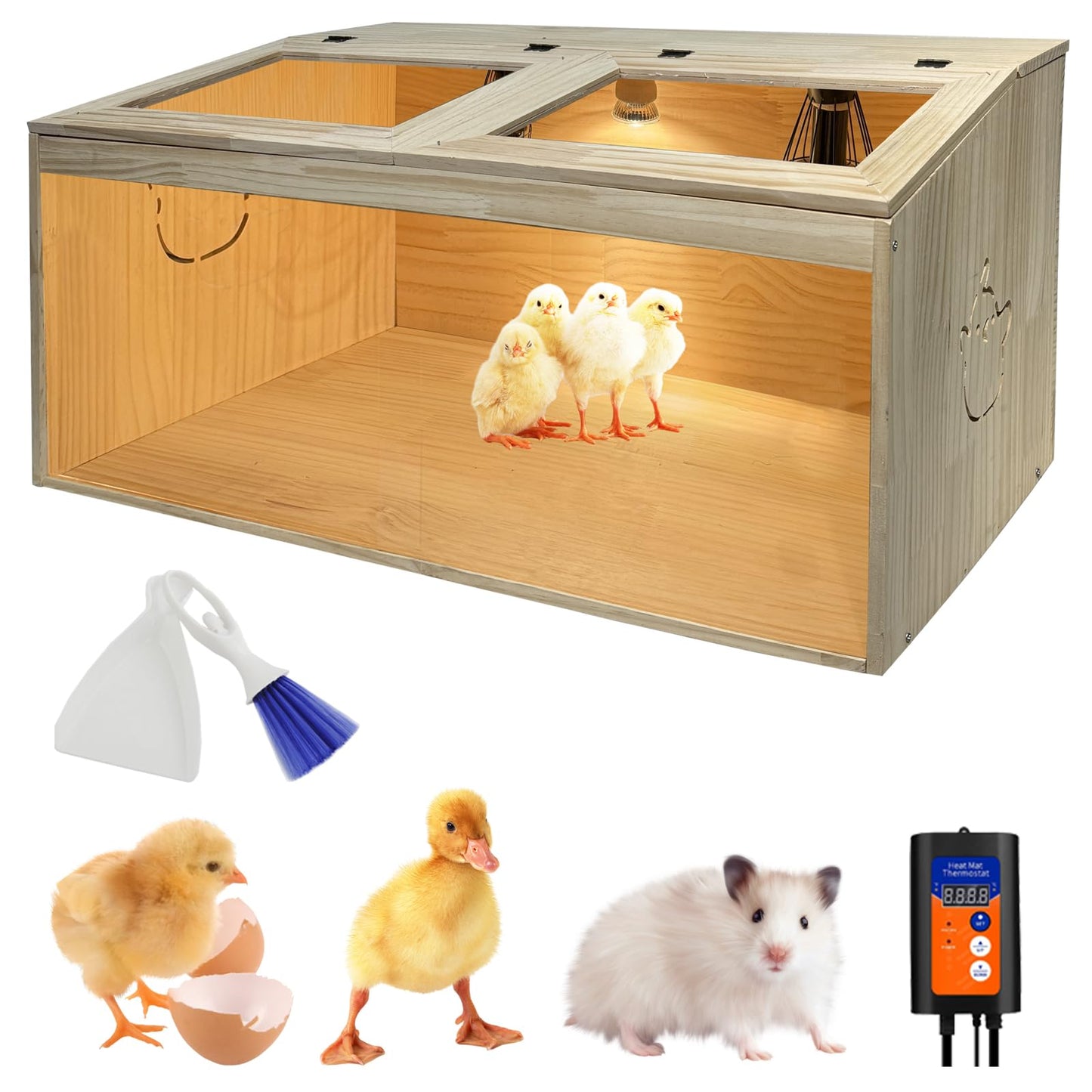 25-Piece Large Chicken Brooder Box Kit, All-in-One Kit Brooder Box, Drawer Manure Separation, Up to 35 Chicks Capacity, Brooder for Chicks, Ducks, Quails, Hamsters, Pattern C, 32" L x 16" W x 16" H