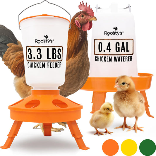 Roosty's - Top Fill 1.5KG Chicken Feeder and 1.5L Chicken Waterer - Chicken Feeders and Waterers | Small Chicken Feeder and Hanging Chicken Waterer | Duck Feeder, Quail Feeder | Chicken Supplies