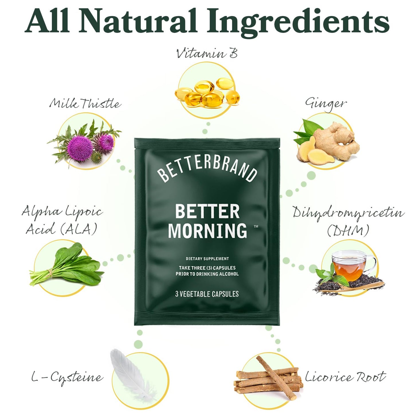 Betterbrand BetterMorning All-Natural Ingredients Including DHM | Prevents Headaches & Nausea and Supports Liver Aid | Gluten-Free, Vegetarian (10x Single Serving Packets)