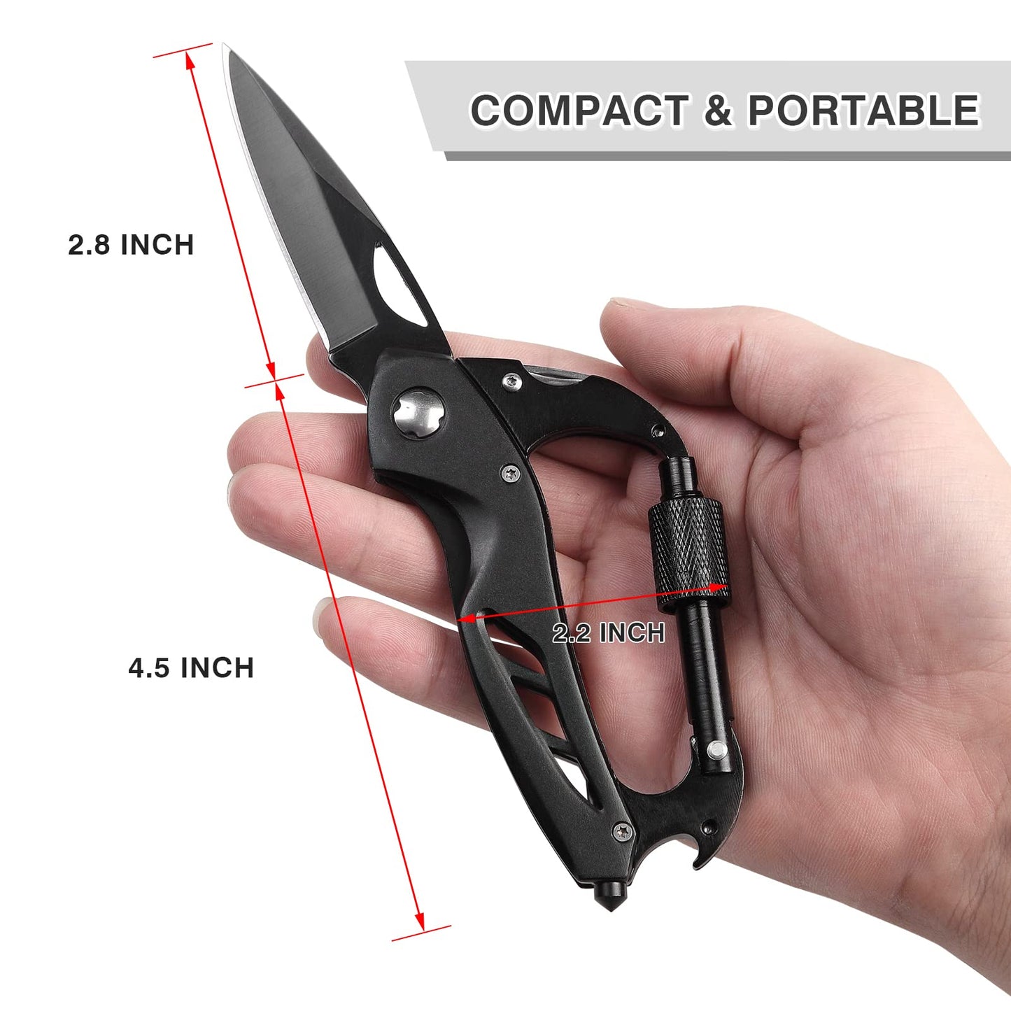 Multitool Carabiner with Pocket Knife, Stocking Stuffers Gifts for Men, EDC Carabiners with Folding Knives, Bottle Opener, Window Breaker and Screwdriver, Survival Gear for Camping Hiking