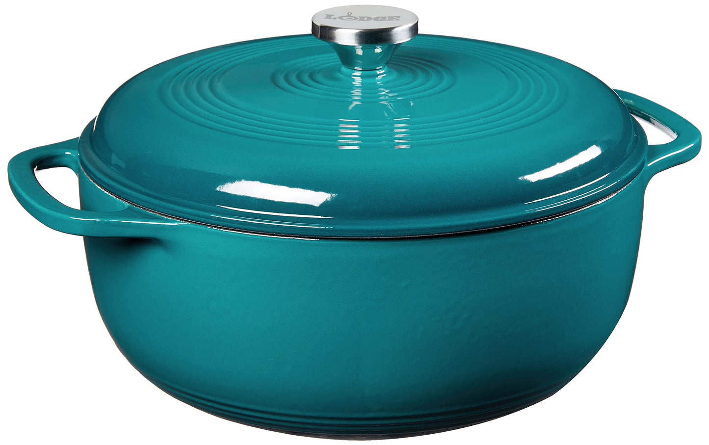 Lodge 6 Quart Enameled Cast Iron Dutch Oven with Lid – Dual Handles – Oven Safe up to 500° F or on Stovetop - Use to Marinate, Cook, Bake, Refrigerate and Serve – Blue