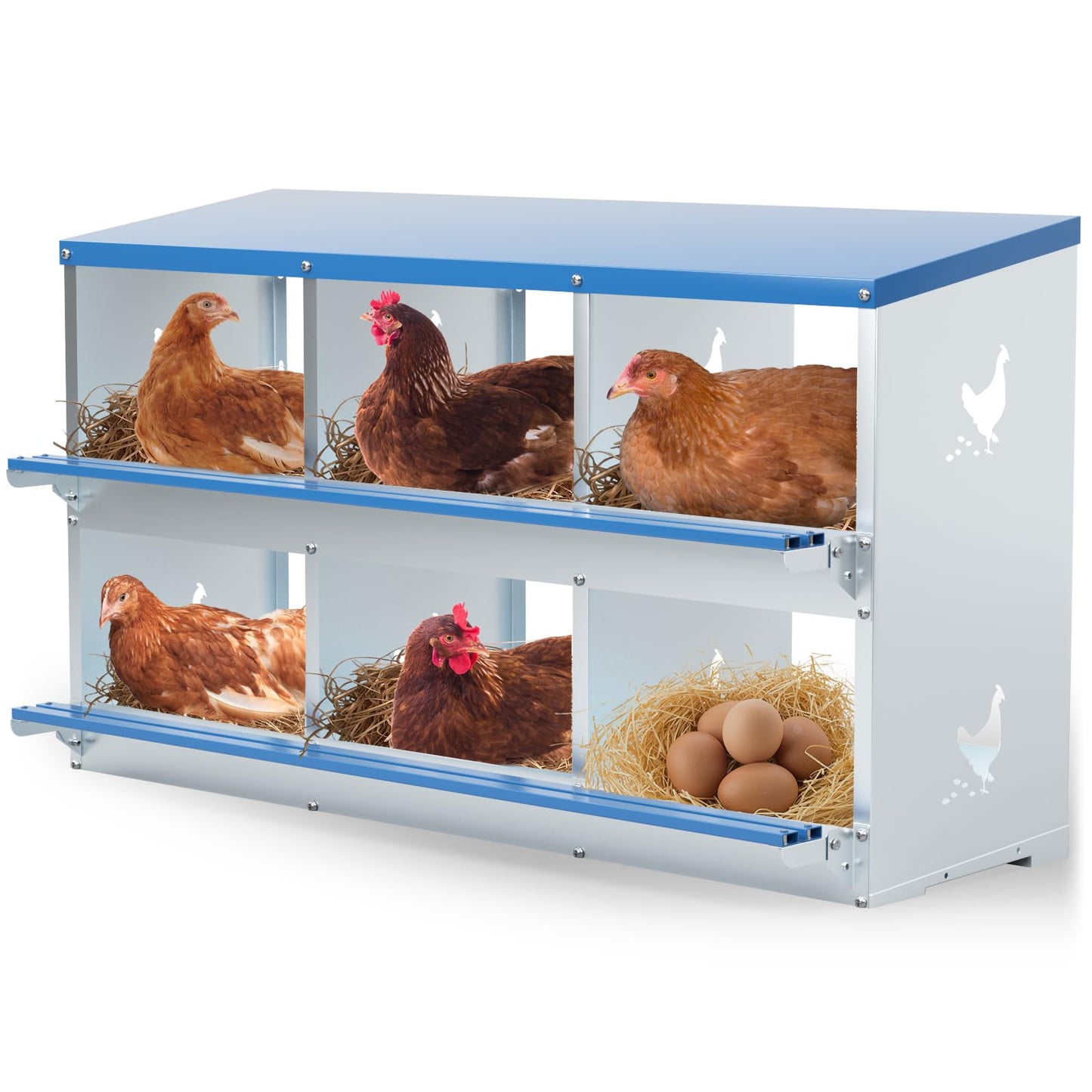 Chicken Nesting Box 8 Compartments Laying Boxes for Chicken Hens Ducks Poultry Protect Eggs Chicken Coop Easy Egg Collection Wall Mount Metal Nest Box for Chicken Coop