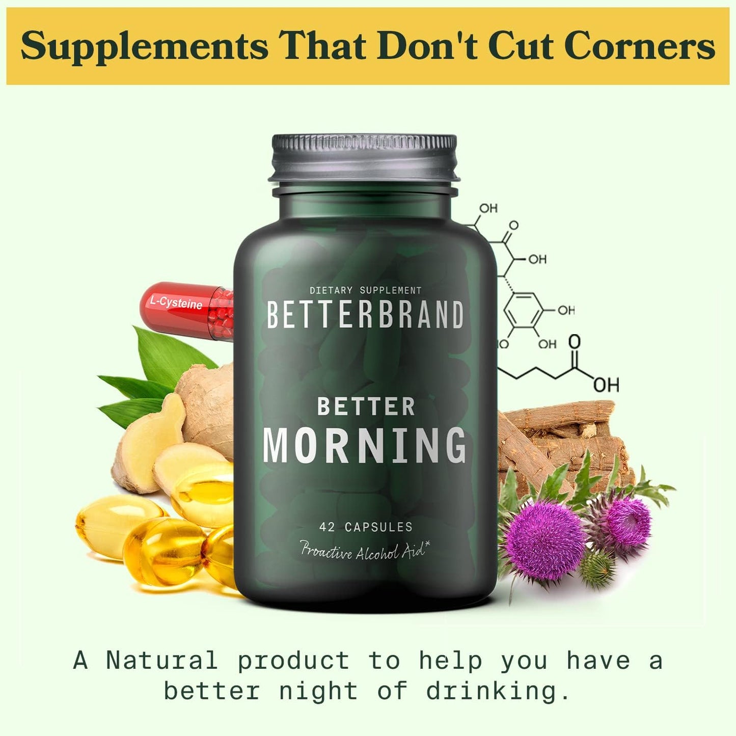 Betterbrand BetterMorning All-Natural Ingredients Including DHM | Prevents Headaches & Nausea and Supports Liver Aid | Gluten-Free, Vegetarian (10x Single Serving Packets)