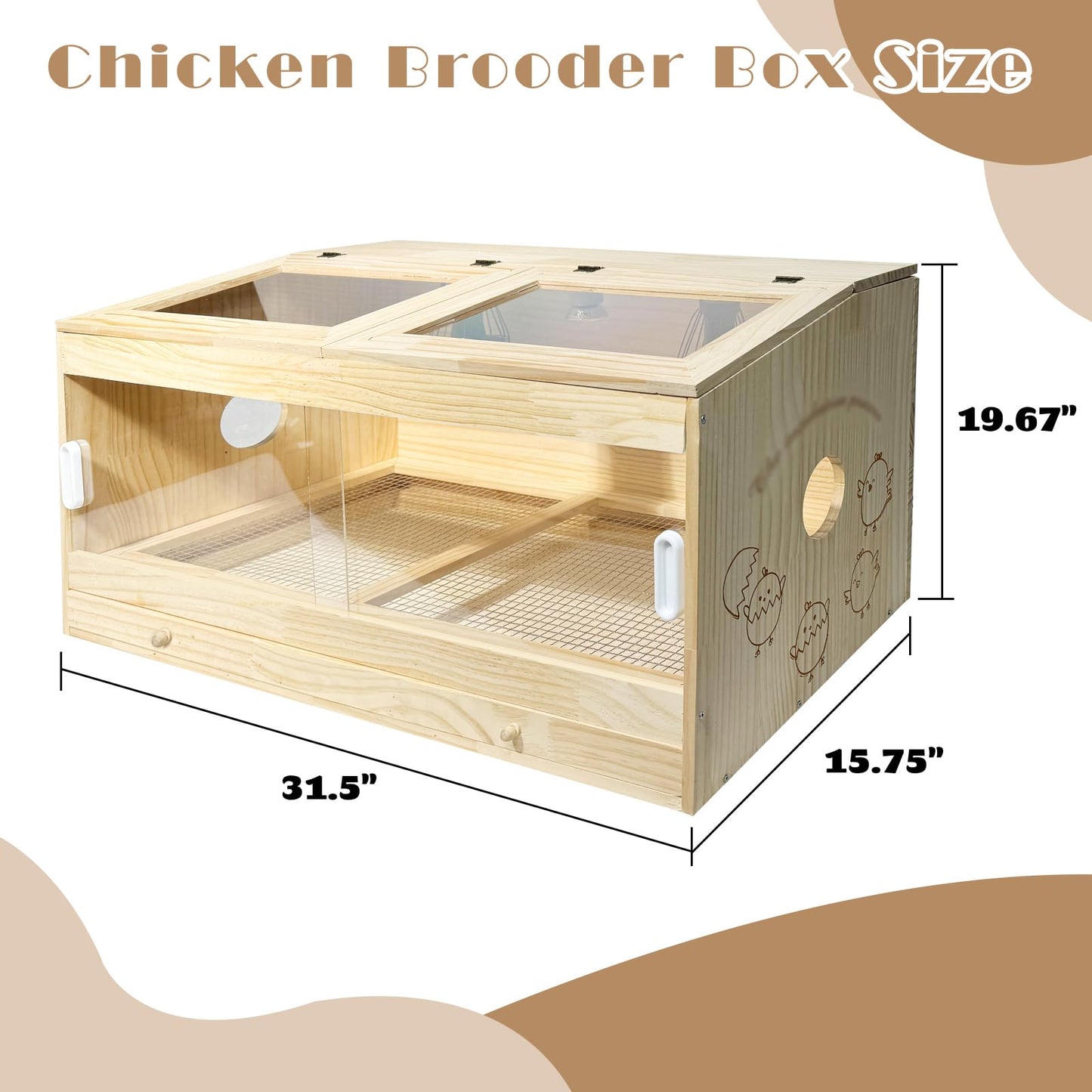 25-Piece Large Chicken Brooder Box Kit, All-in-One Kit Brooder Box, Drawer Manure Separation, Up to 35 Chicks Capacity, Brooder for Chicks, Ducks, Quails, Hamsters, Pattern C, 32" L x 16" W x 16" H