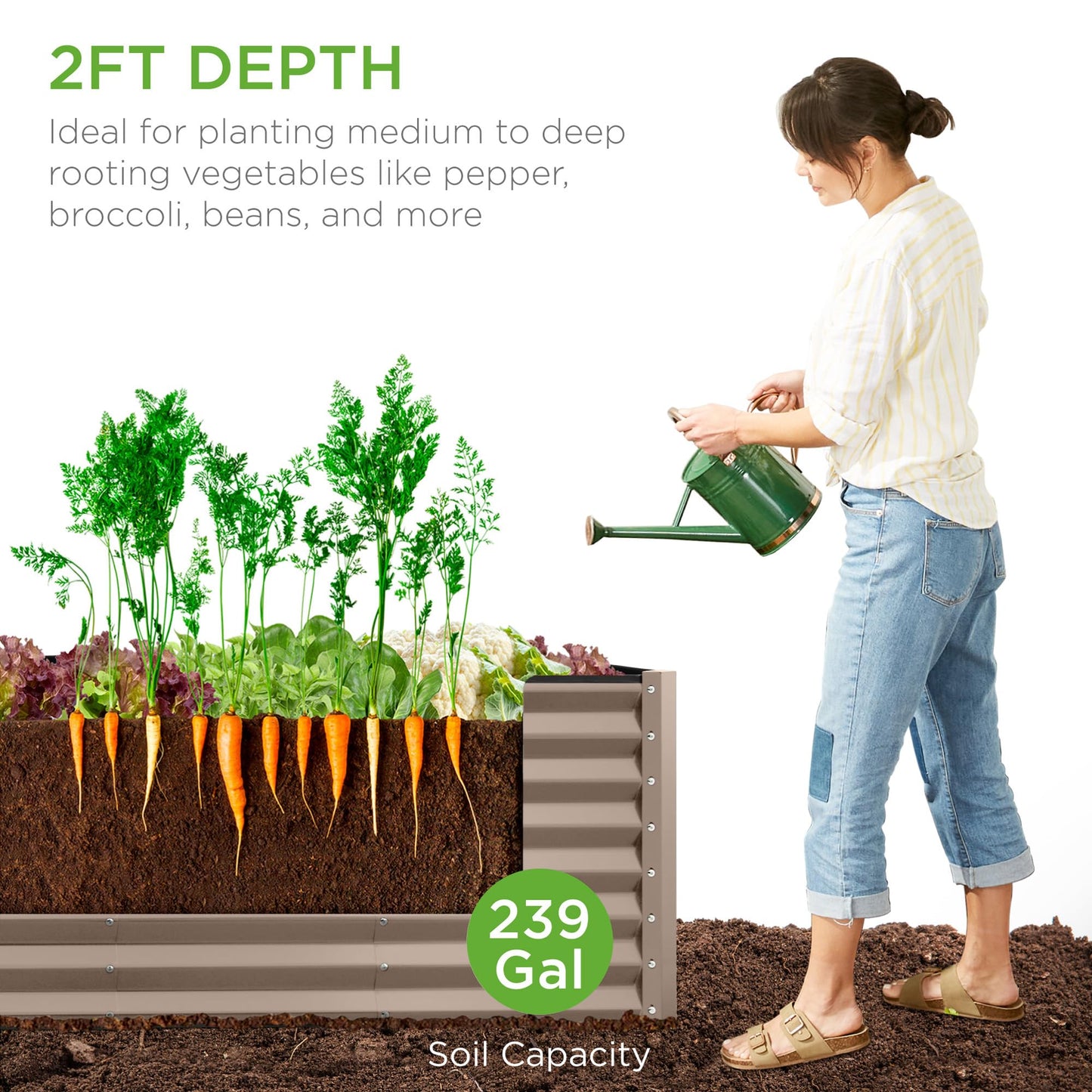 Best Choice Products 8x4x2ft Outdoor Metal Raised Garden Bed, Deep Root Planter Box for Vegetables, Flowers, Herbs, and Succulents w/ 478 Gallon Capacity - Gray