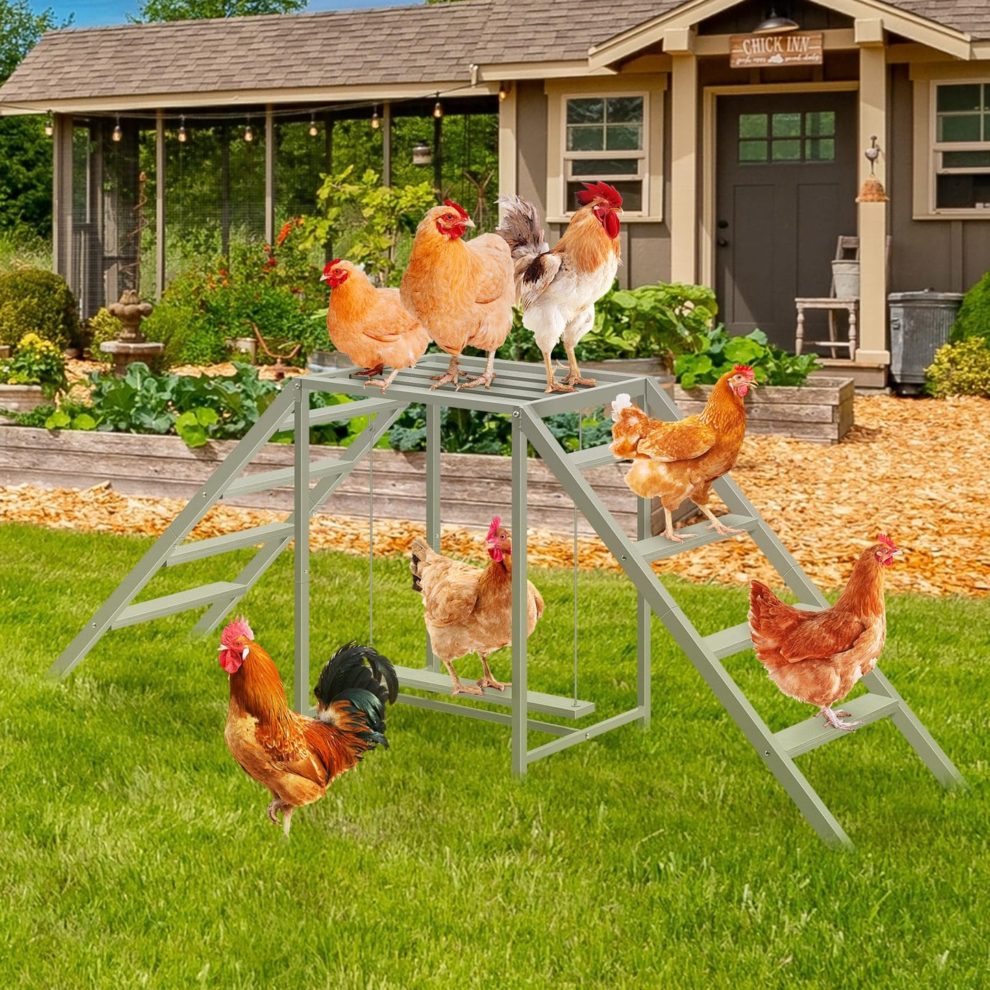 Chicken Coop, Chicken Perches with Swing, Chicken Roosting Bars, Chicken Run Accessories Toy, Wooden Chicken Ladder for Pet's Healthy & Happy, Sturdy and Easy to Clean, Suitable for Backyard Farm