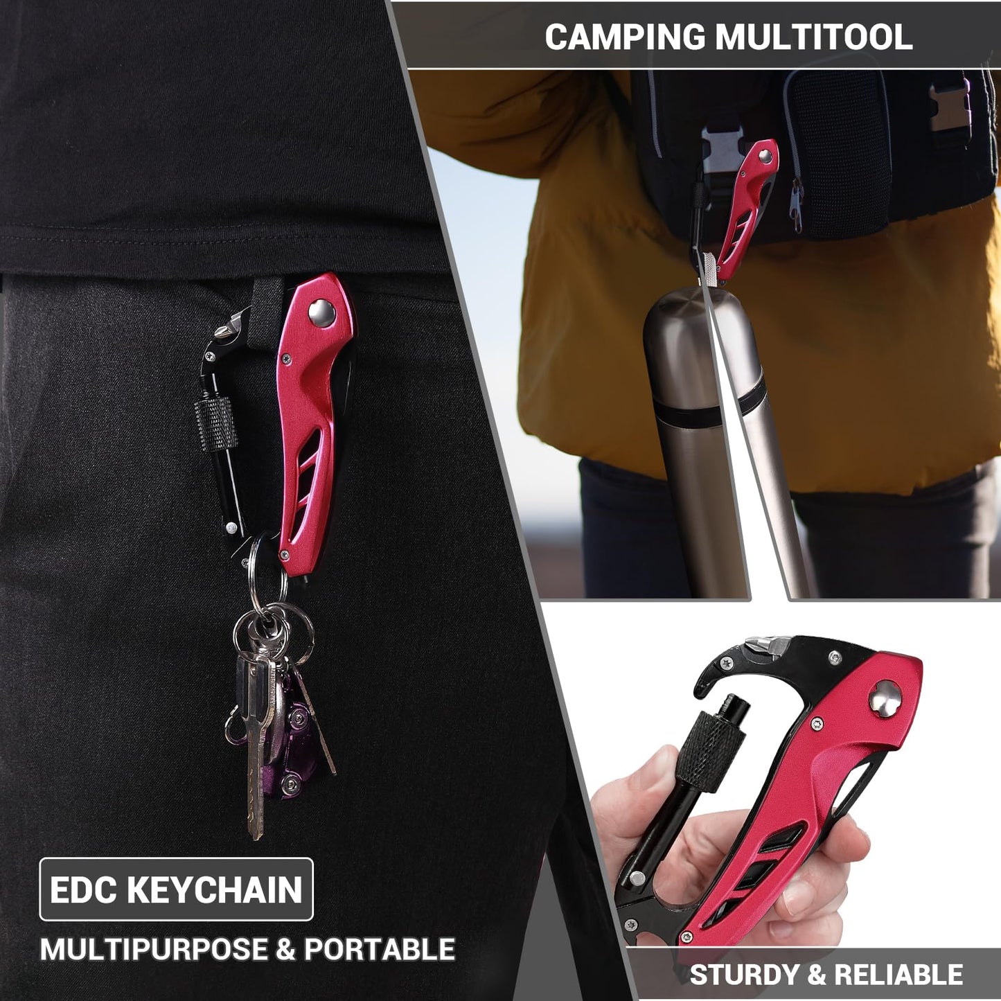 Multitool Carabiner with Pocket Knife, Stocking Stuffers Gifts for Men, EDC Carabiners with Folding Knives, Bottle Opener, Window Breaker and Screwdriver, Survival Gear for Camping Hiking