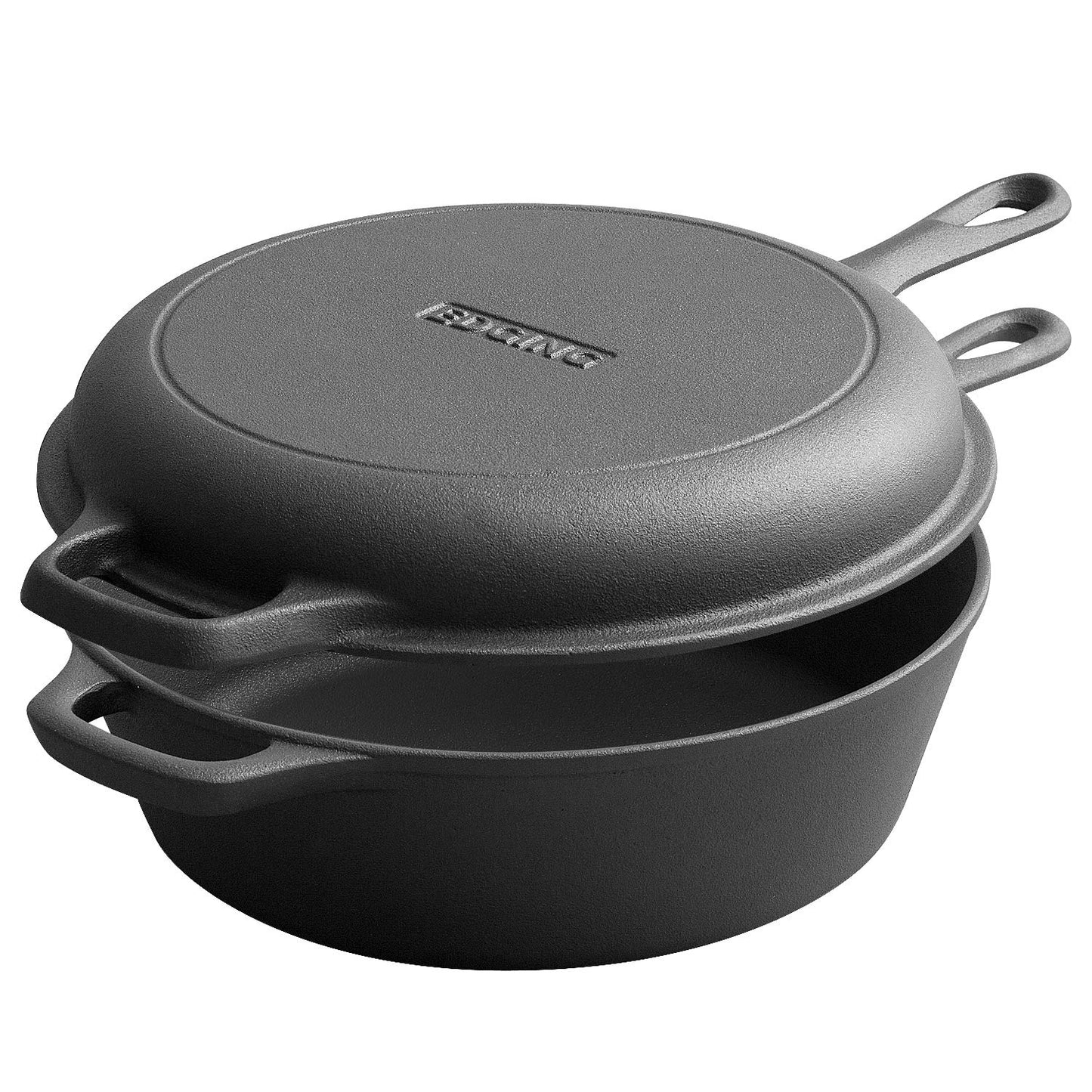 2-in-1 Pre-Seasoned Cast Iron Dutch Oven Pot with Skillet Lid Cooking Pan, Cast Iron Skillet Cookware Pan Set with Dual Handles Indoor Outdoor for Bread, Frying, Baking, Camping, BBQ, 5QT