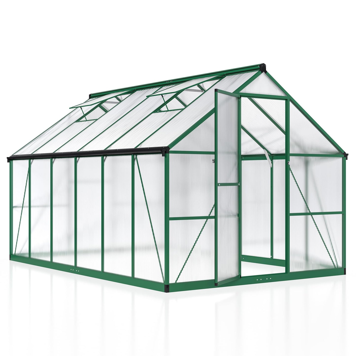 6x7.5 FT Greenhouse for Outdoors, Polycarbonate Greenhouse with Quick Setup Structure and Roof Vent, Aluminum Large Walk-in Greenhouse for Outside Garden Backyard, Black