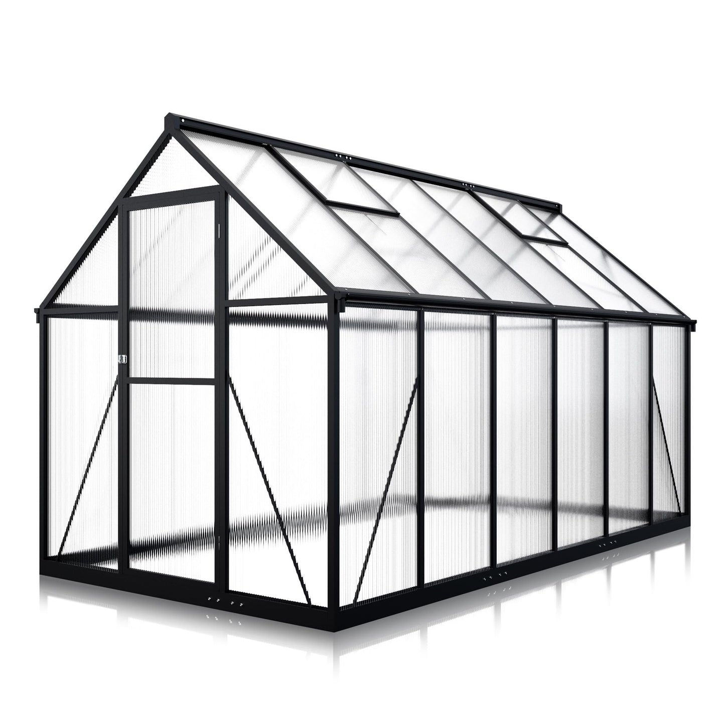 6x7.5 FT Greenhouse for Outdoors, Polycarbonate Greenhouse with Quick Setup Structure and Roof Vent, Aluminum Large Walk-in Greenhouse for Outside Garden Backyard, Black