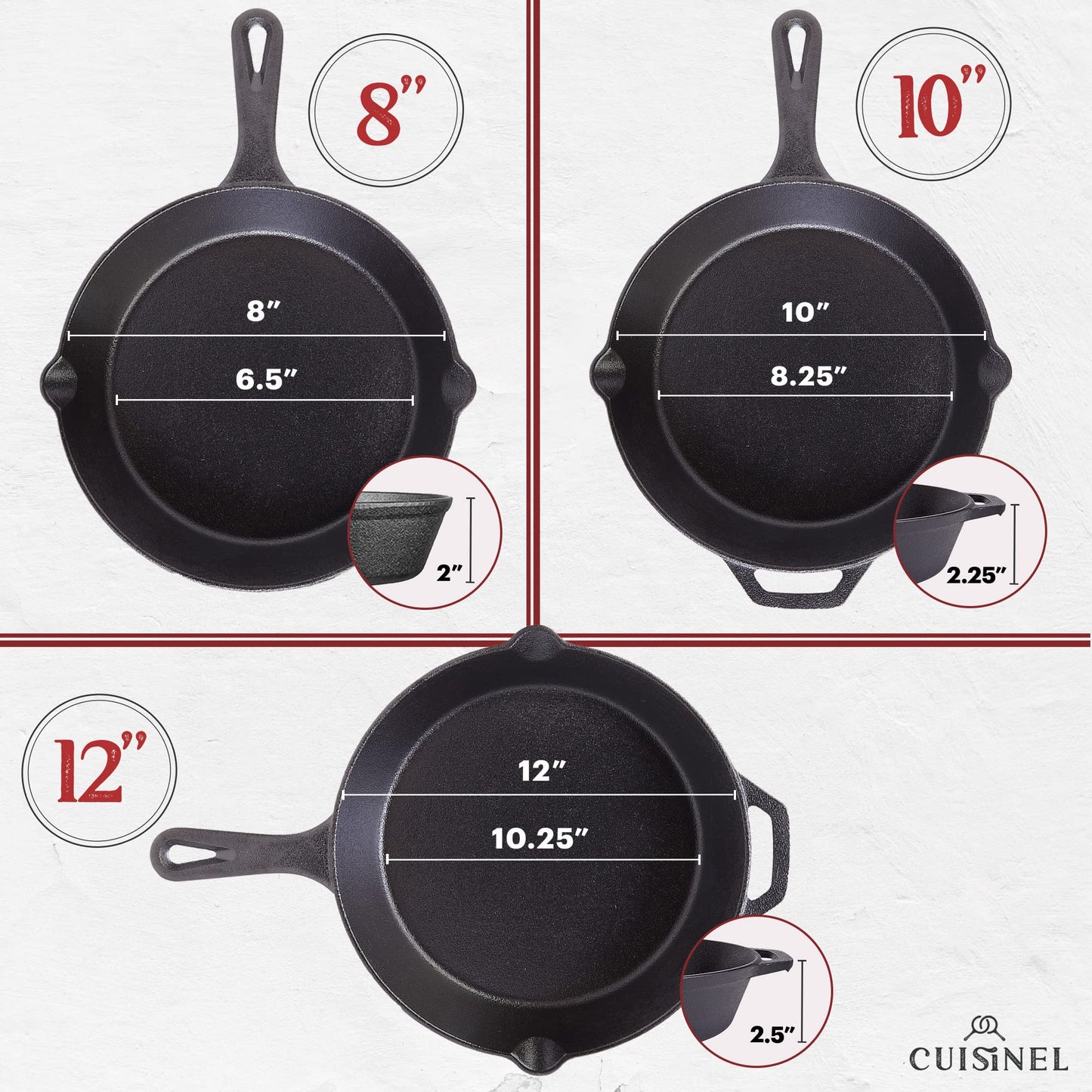 Cuisinel Cast Iron Skillet with Lid - 12"-inch Pre-Seasoned Covered Frying Pan Set + Silicone Handle & Lid Holders + Scraper/Cleaner - Indoor/Outdoor, Oven, Stovetop, Camping Fire, Grill Safe Cookware