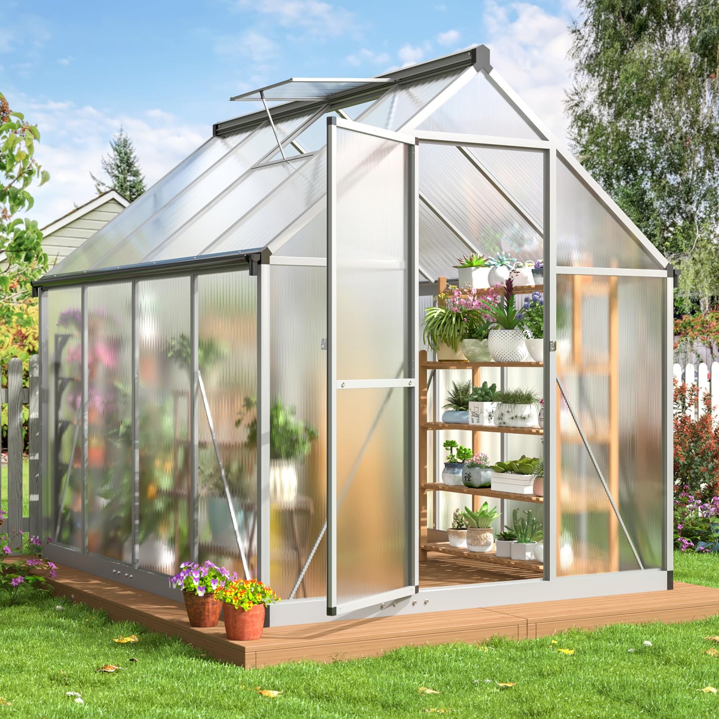 6x7.5 FT Greenhouse for Outdoors, Polycarbonate Greenhouse with Quick Setup Structure and Roof Vent, Aluminum Large Walk-in Greenhouse for Outside Garden Backyard, Black