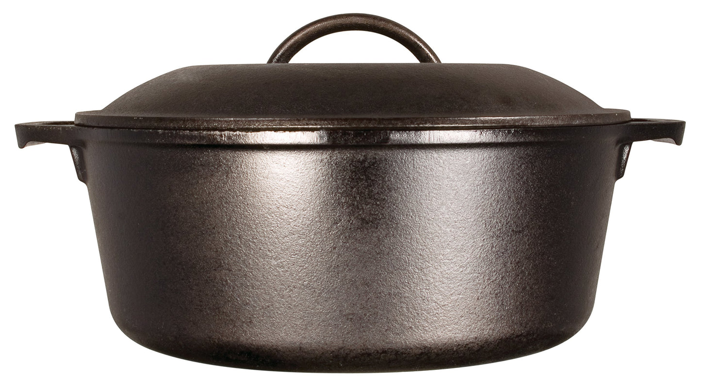 Lodge Pre-Seasoned Cast Iron Double Dutch Oven With Loop Handles, 5 qt