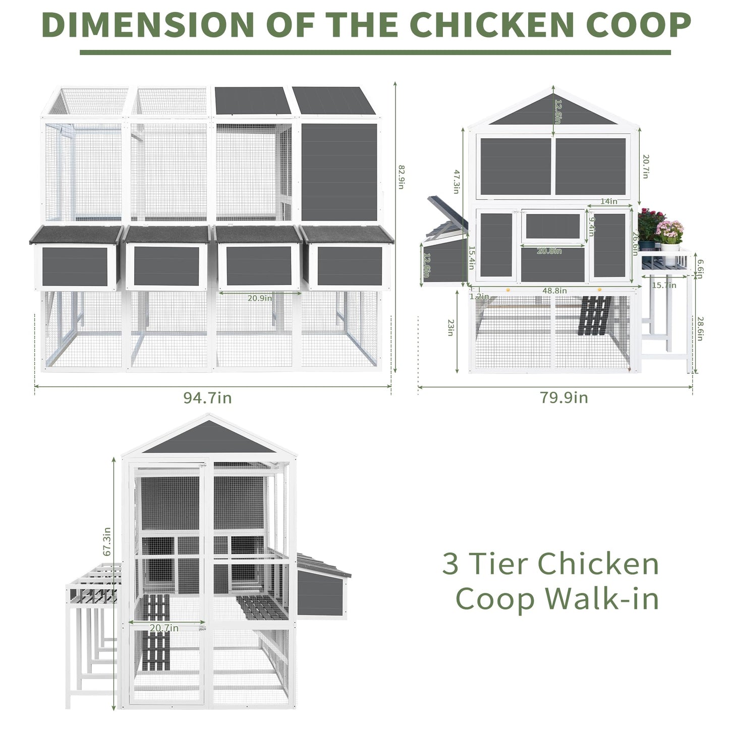 150" Chicken Coop with Two Nesting Boxes and Sliding Door,Outdoor Wooden Extra Large Hen House w/Built-in Slide-Out Tray,Rust-Proof Metal Wire Poultry Cage,5 Perches,Gray