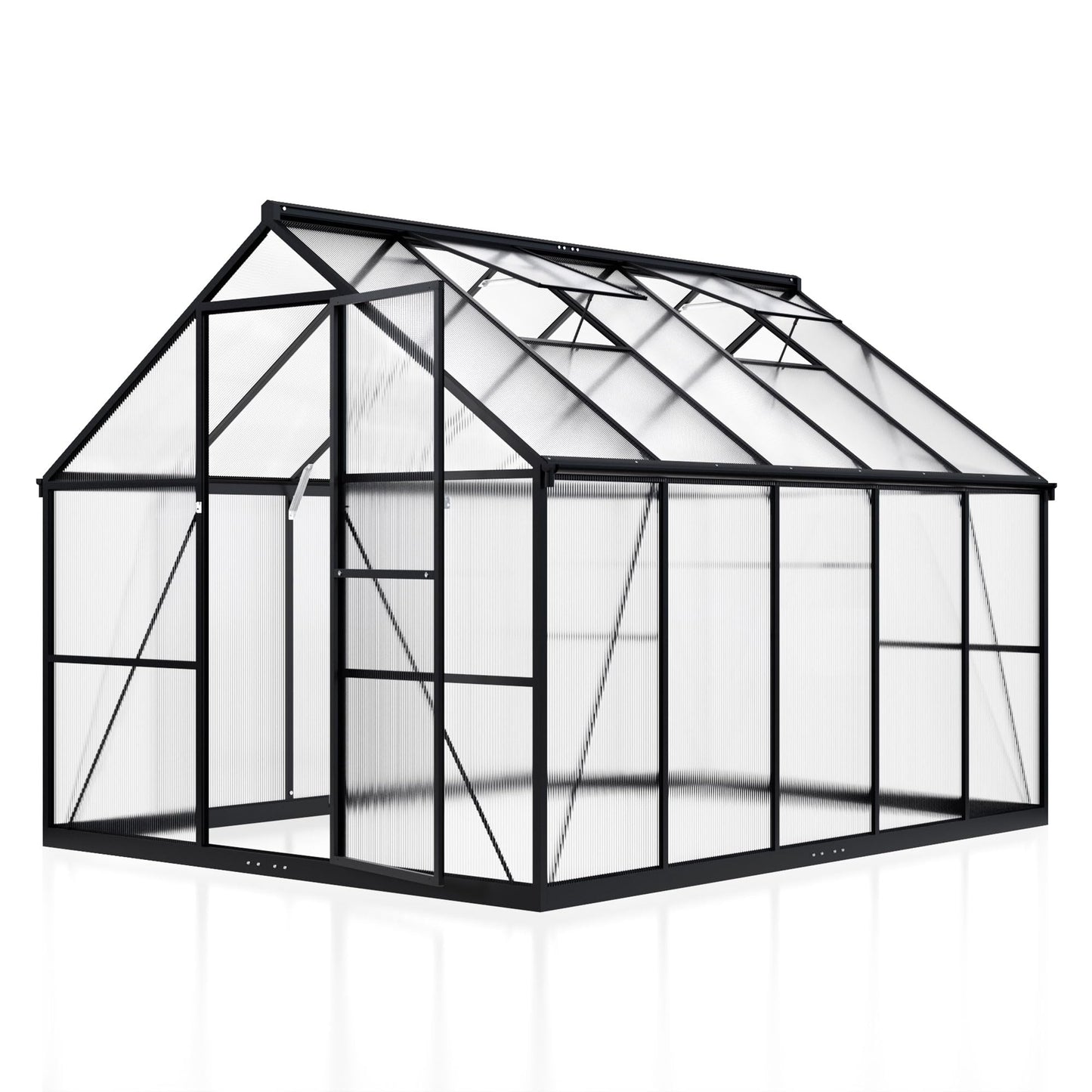 6x7.5 FT Greenhouse for Outdoors, Polycarbonate Greenhouse with Quick Setup Structure and Roof Vent, Aluminum Large Walk-in Greenhouse for Outside Garden Backyard, Black