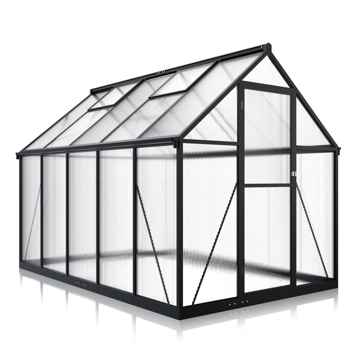 6x7.5 FT Greenhouse for Outdoors, Polycarbonate Greenhouse with Quick Setup Structure and Roof Vent, Aluminum Large Walk-in Greenhouse for Outside Garden Backyard, Black