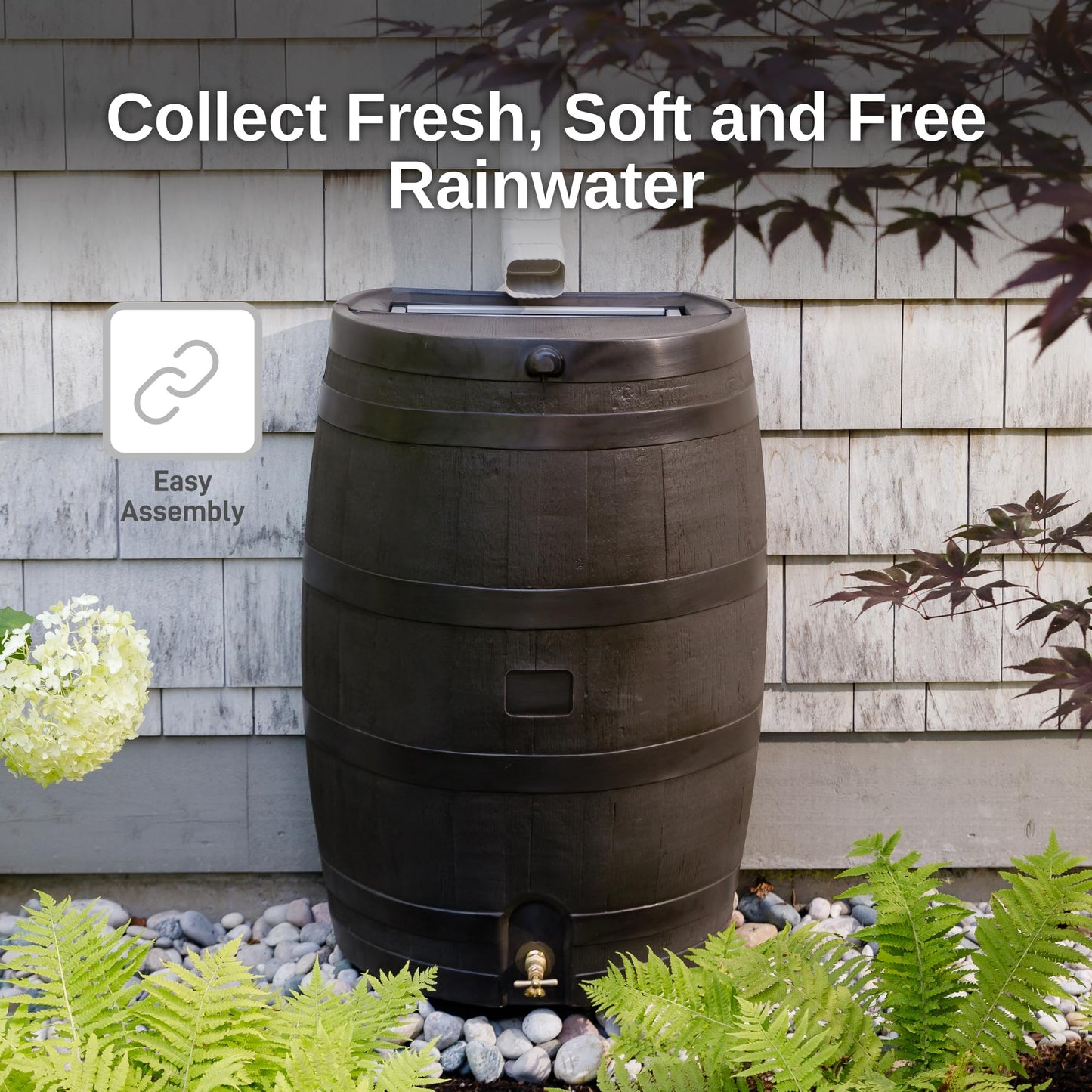 50-Gallon Rain Water Collection Barrel with Brass Spigot, Brown