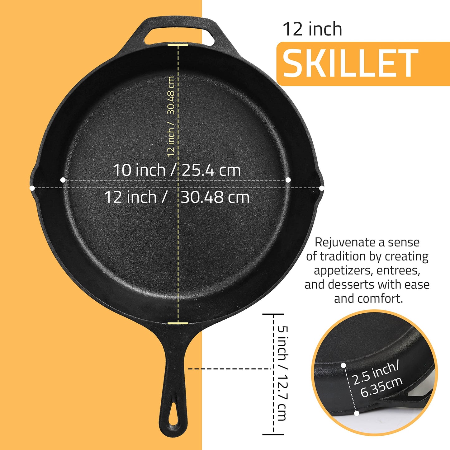 Utopia Kitchen Saute Fry Pan - Chefs Pan, Pre-Seasoned Cast Iron Skillet - Frying Pan 12 Inch - Safe Grill Cookware for Indoor & Outdoor Use - Cast Iron Pan (Black)