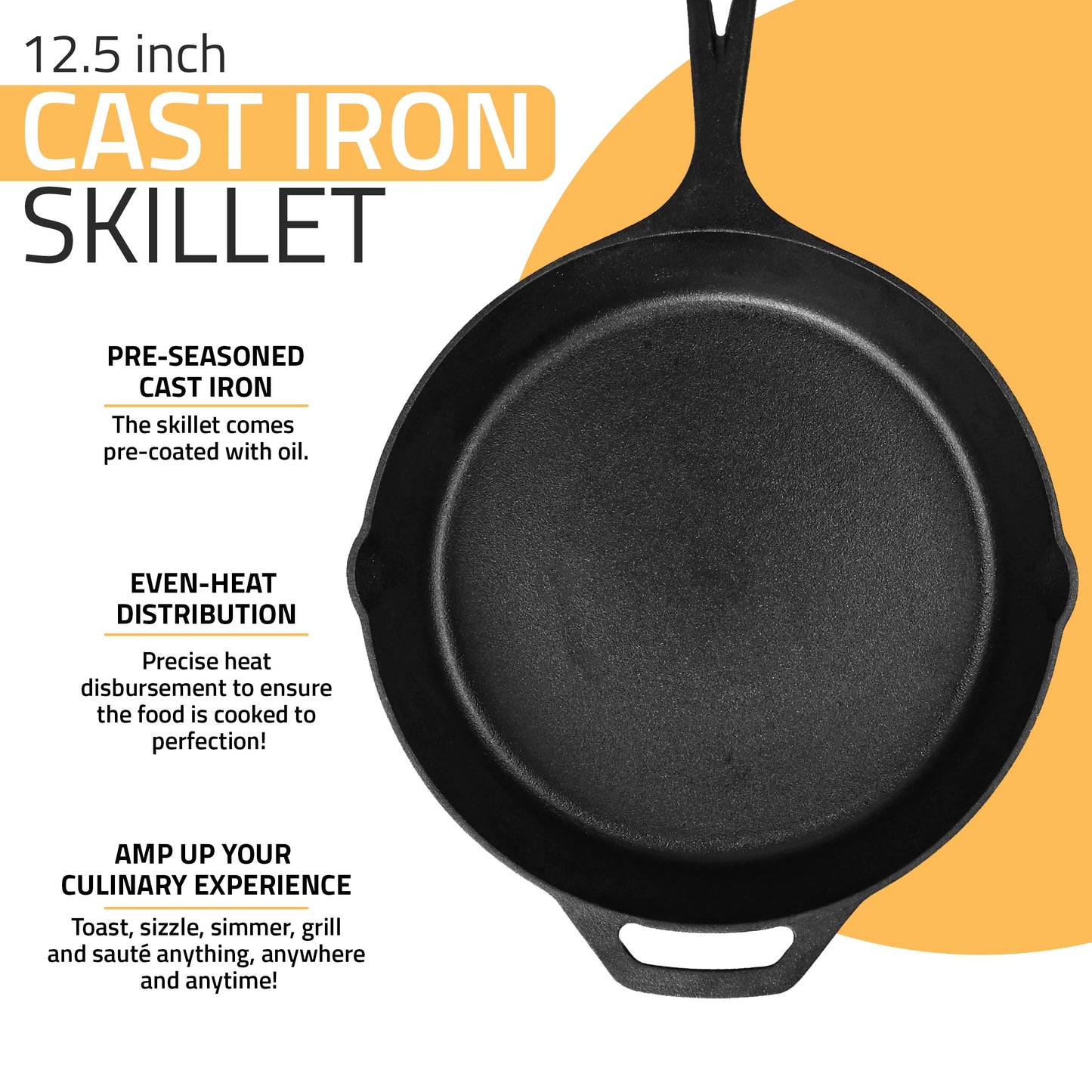 Utopia Kitchen Saute Fry Pan - Chefs Pan, Pre-Seasoned Cast Iron Skillet - Frying Pan 12 Inch - Safe Grill Cookware for Indoor & Outdoor Use - Cast Iron Pan (Black)