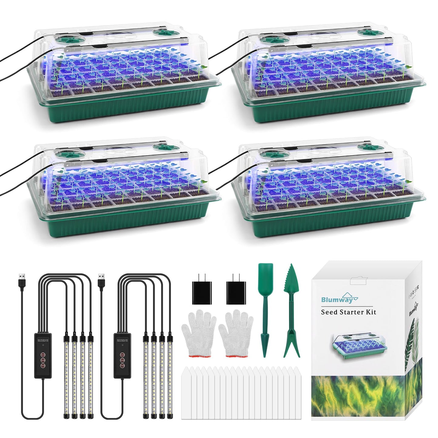 Seed Starter Tray with Grow Light,3 Pack 120 Cells Seedling Tray with Humidity Dome/Indoor Grow Kit for Deep-Rooted Seedlings,Adjustable/Timed Light Plant Starter Set