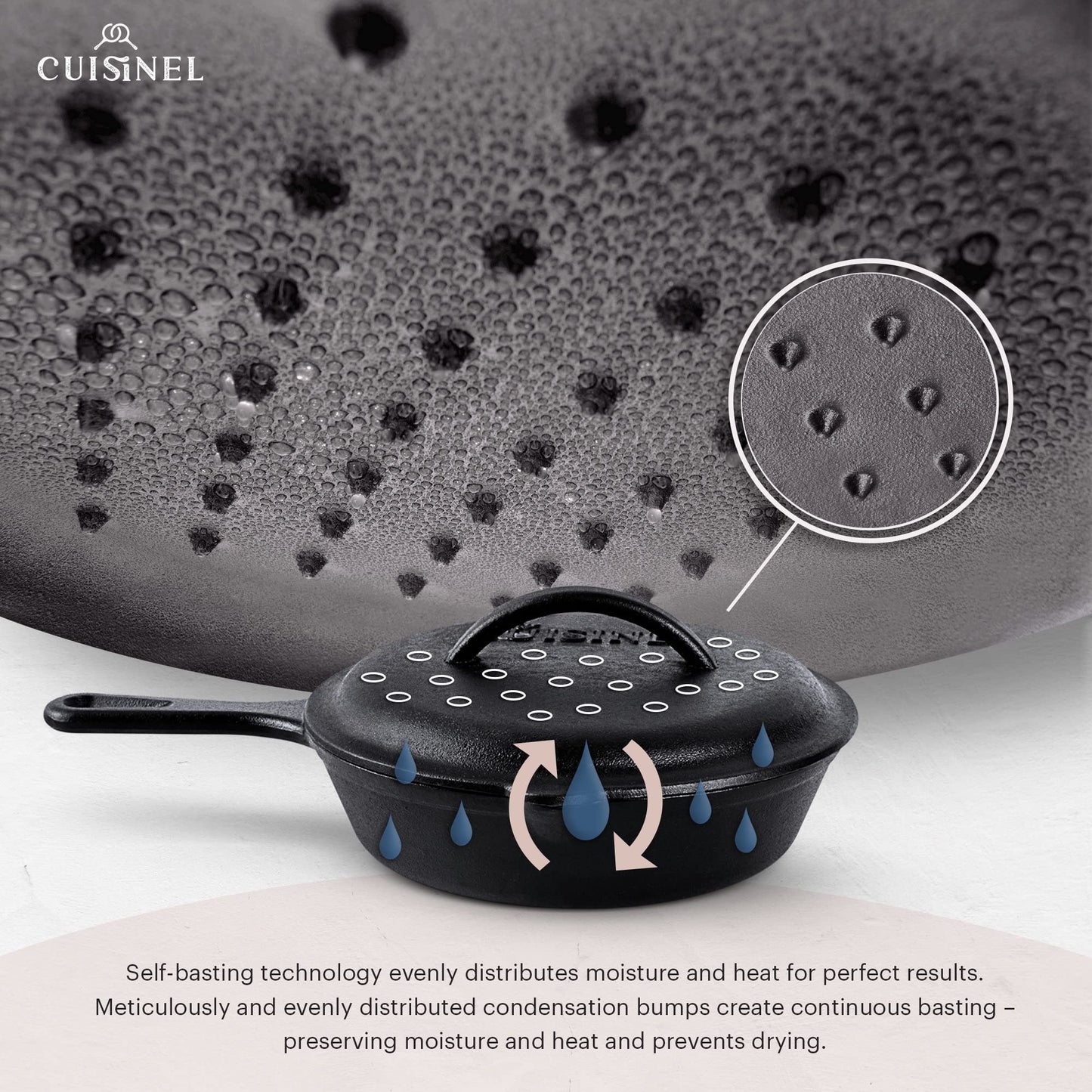 Cuisinel Cast Iron Skillet with Lid - 12"-inch Pre-Seasoned Covered Frying Pan Set + Silicone Handle & Lid Holders + Scraper/Cleaner - Indoor/Outdoor, Oven, Stovetop, Camping Fire, Grill Safe Cookware