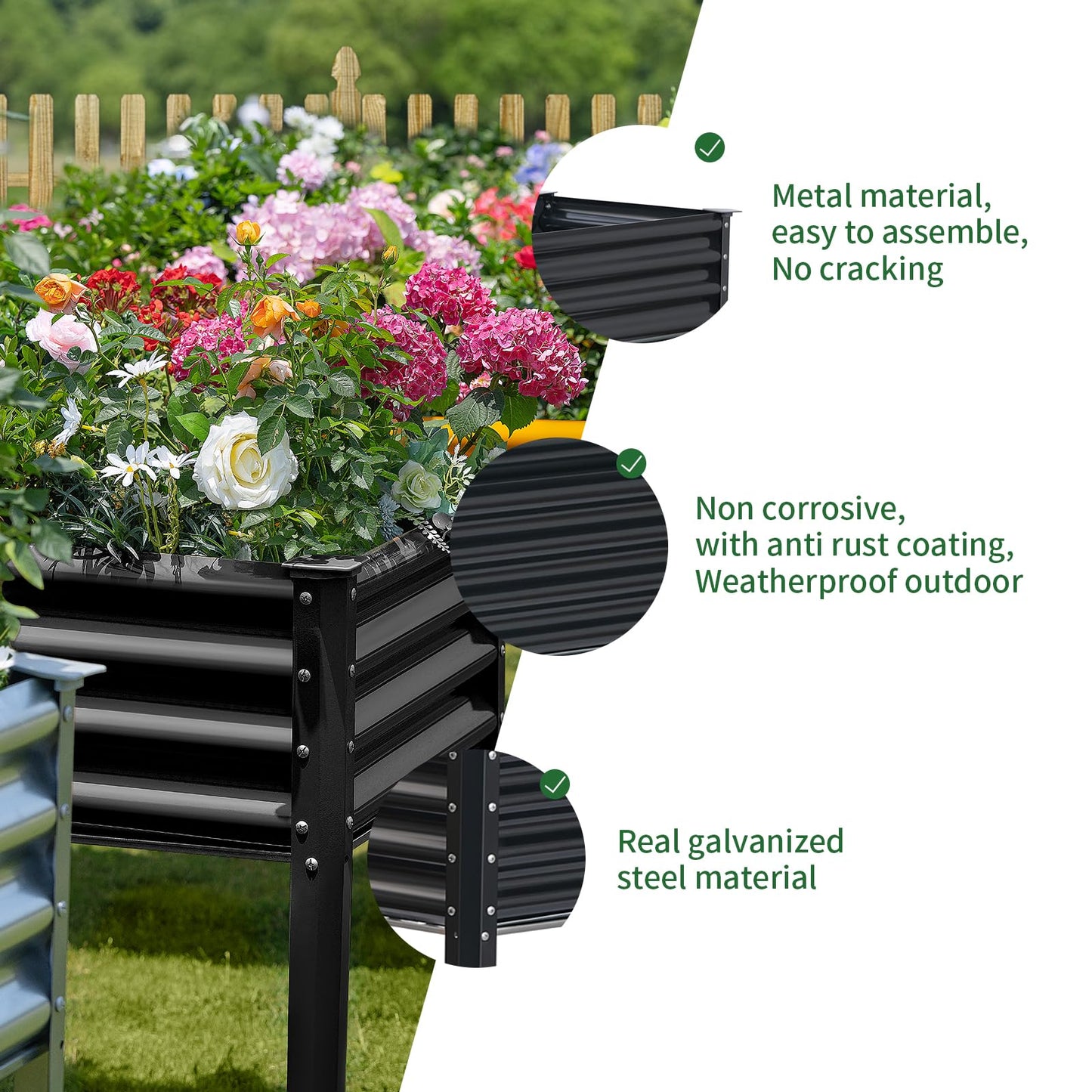 Land Guard Galvanized Raised Garden Bed with Legs, 48×24×32in Large Metal Elevated Raised Planter Box with Drainage Holes for Backyard, Patio, Balcony, 400lb Capacity