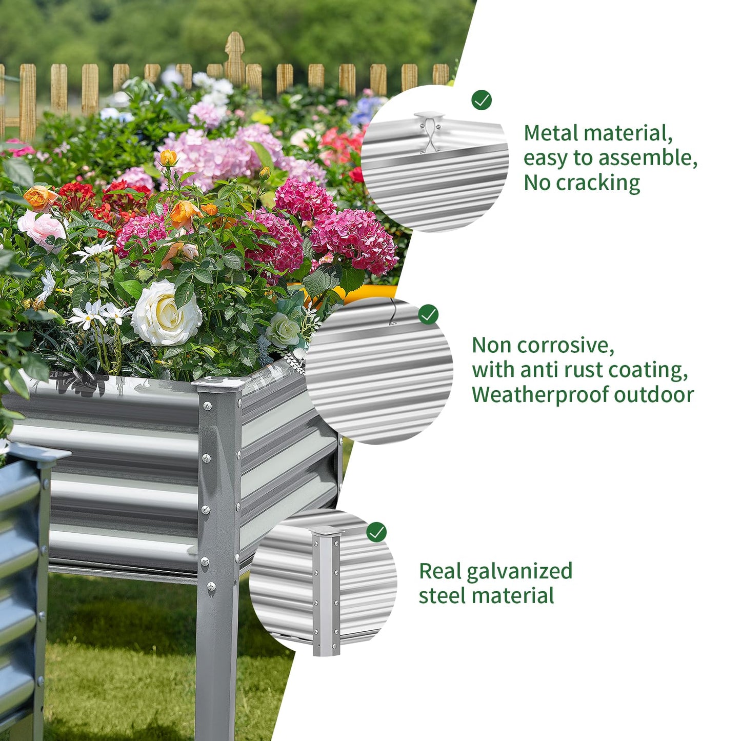 Land Guard Galvanized Raised Garden Bed with Legs, 48×24×32in Large Metal Elevated Raised Planter Box with Drainage Holes for Backyard, Patio, Balcony, 400lb Capacity