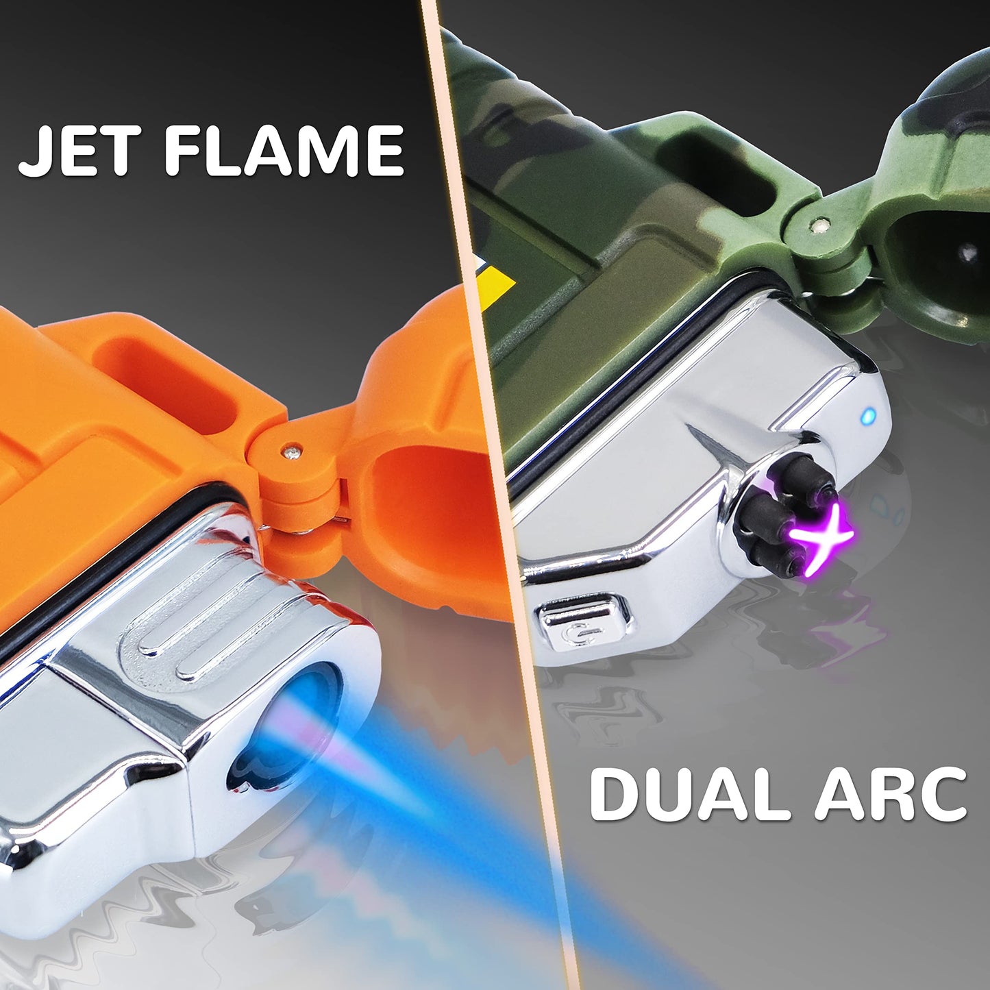 2 Pack Waterproof Lighter for Outdoor, Windproof Torch Lighter, Dual Arc Butane Electric Lighter, USB Rechargeable, Flameless Plasma Lighter for Camping Hiking Adventure Survival Tactical Gear