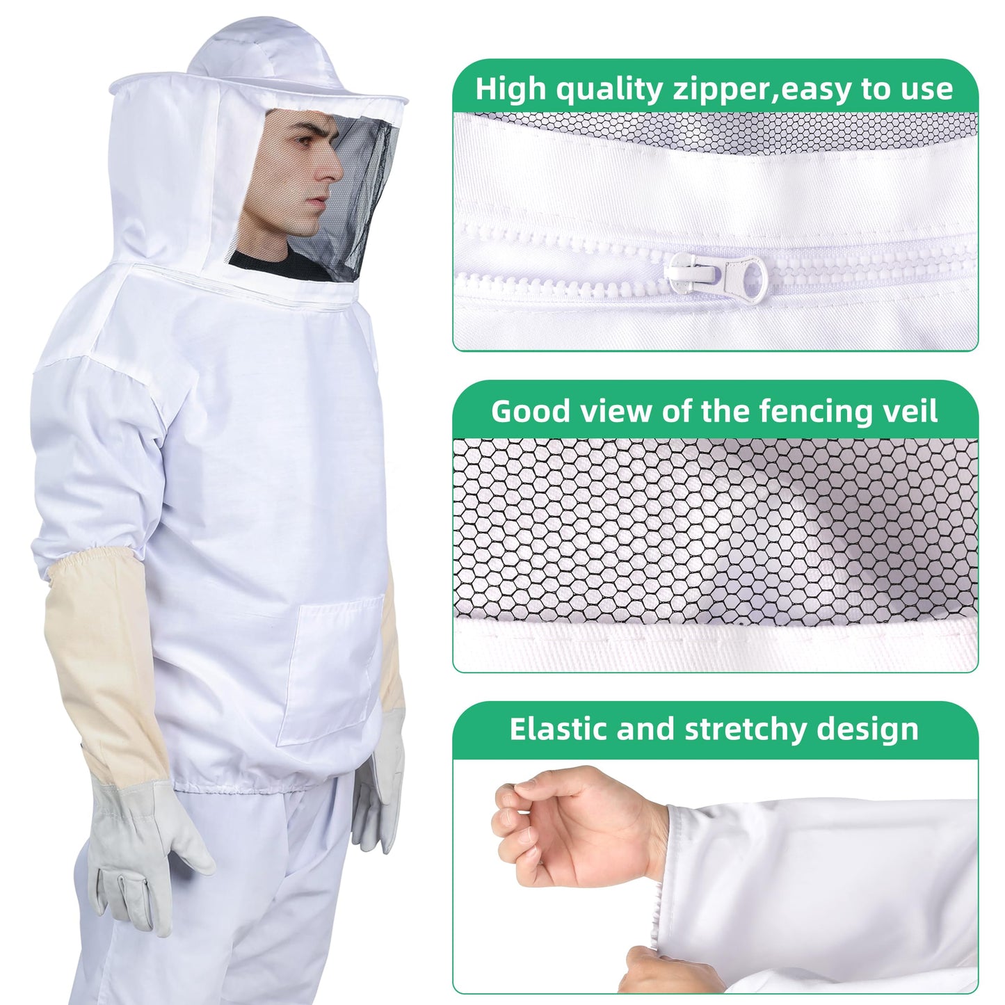 Bee Suit Bee keeper Suit for Men Women Sting Proof Beekeeper Suit with Glove &Ventilated Hood Bee Keeping Starter kit & Beekeeping Supplies