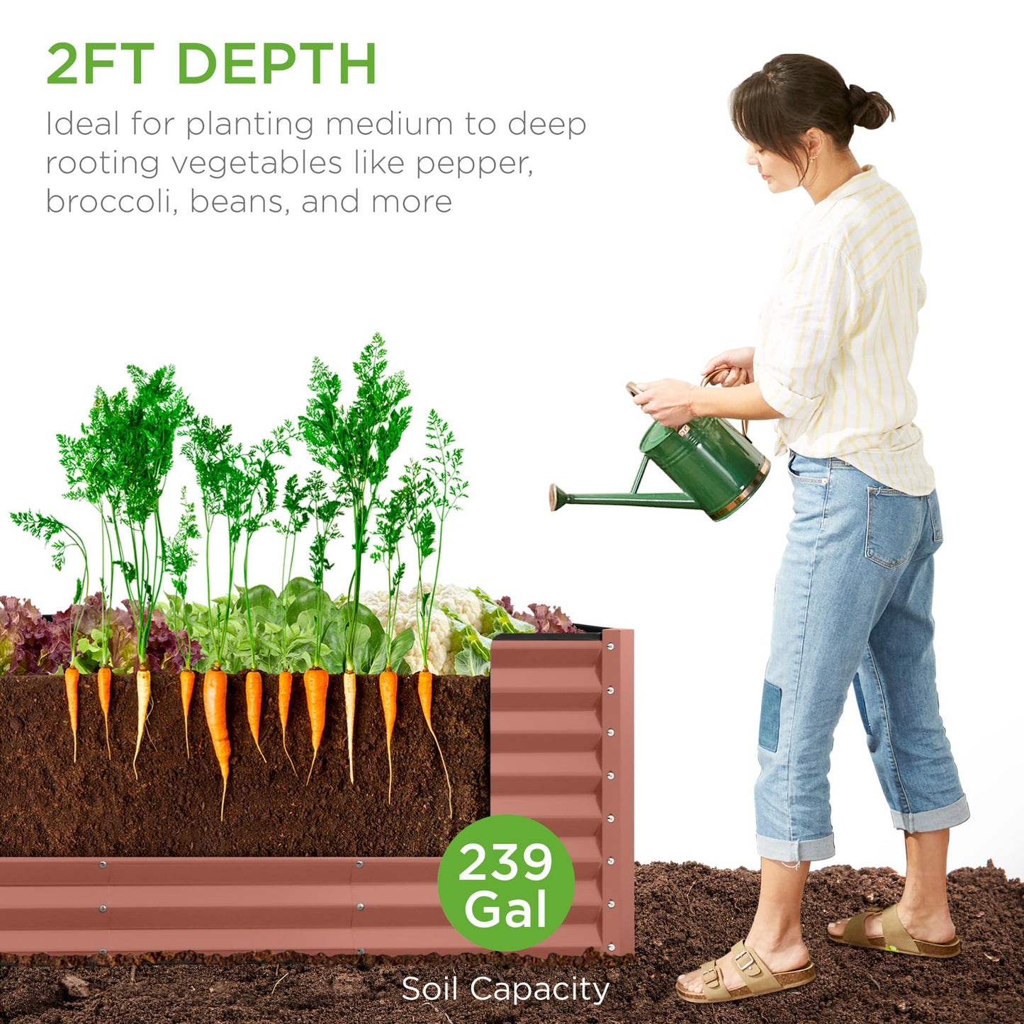 Best Choice Products 8x4x2ft Outdoor Metal Raised Garden Bed, Deep Root Planter Box for Vegetables, Flowers, Herbs, and Succulents w/ 478 Gallon Capacity - Gray