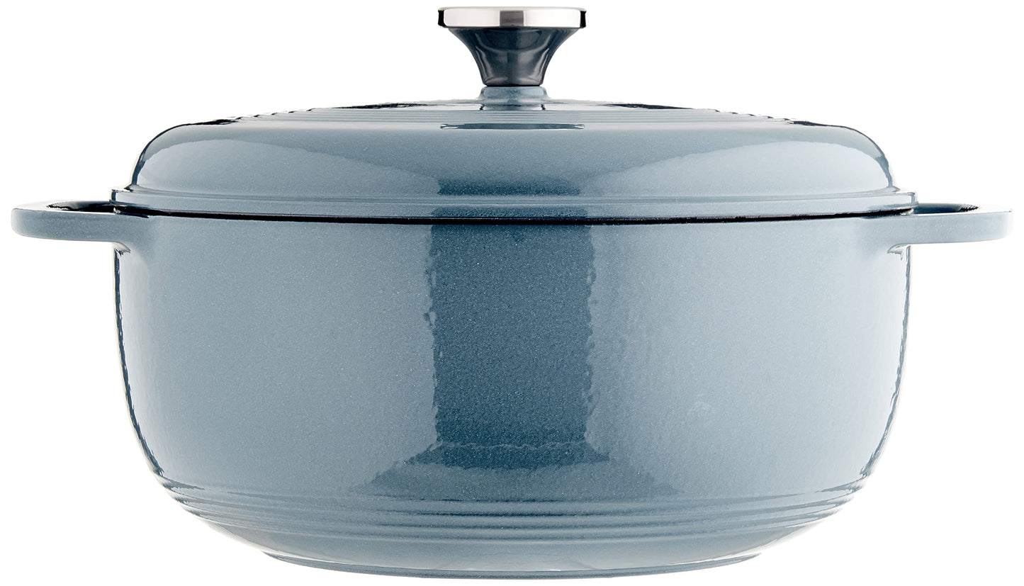 Lodge 6 Quart Enameled Cast Iron Dutch Oven with Lid – Dual Handles – Oven Safe up to 500° F or on Stovetop - Use to Marinate, Cook, Bake, Refrigerate and Serve – Blue