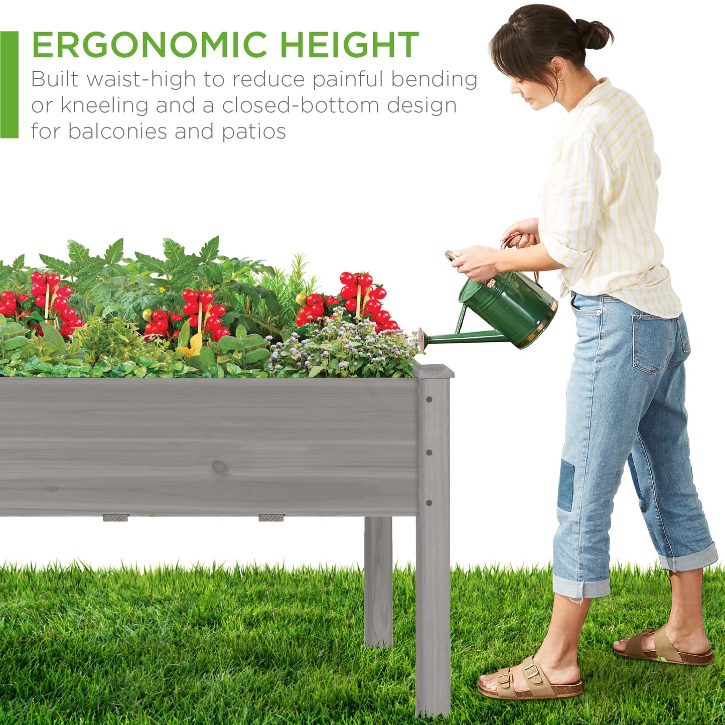 Best Choice Products 48x24x30in Raised Garden Bed, Elevated Wood Planter Box Stand for Backyard, Patio, Balcony w/Bed Liner, 200lb Capacity - Natural