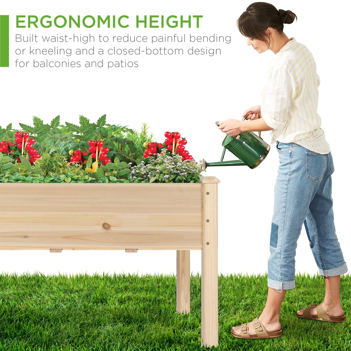 Best Choice Products 48x24x30in Raised Garden Bed, Elevated Wood Planter Box Stand for Backyard, Patio, Balcony w/Bed Liner, 200lb Capacity - Natural