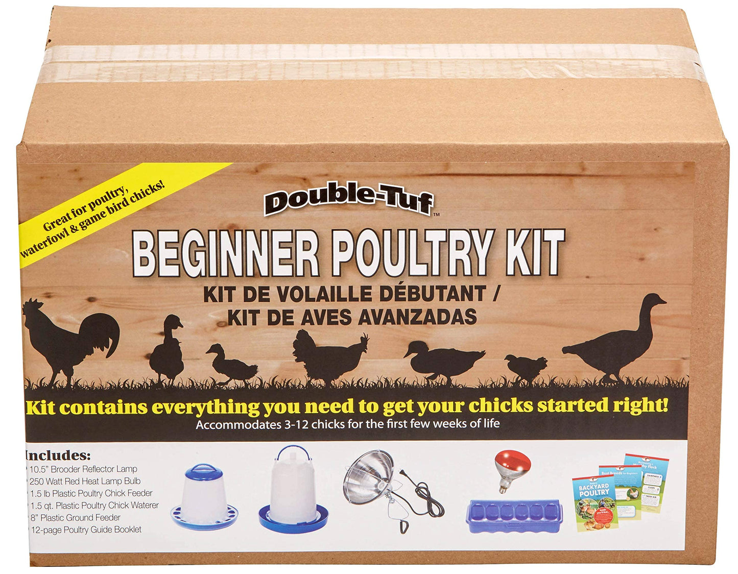 Double-Tuf® Chicken and Poultry Starter Kit | Heat Lamp, Light Bulb, Feeders, Waterer, and Guide Book for Backyard Outdoor Chick Farmers | Backyard Chicken Beginner Supply Kit