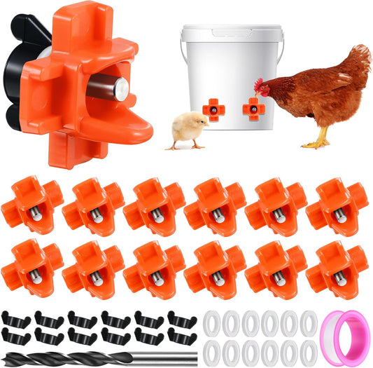 Dreyoo 12 Pcs Horizontal Chicken Waterer Nipples, Automatic Poultry Nipple Waterer with Drill Bits for Bucket Chicken Feeders, Non Leak Chicken Waterer Kit for Chicken Coop Outdoor