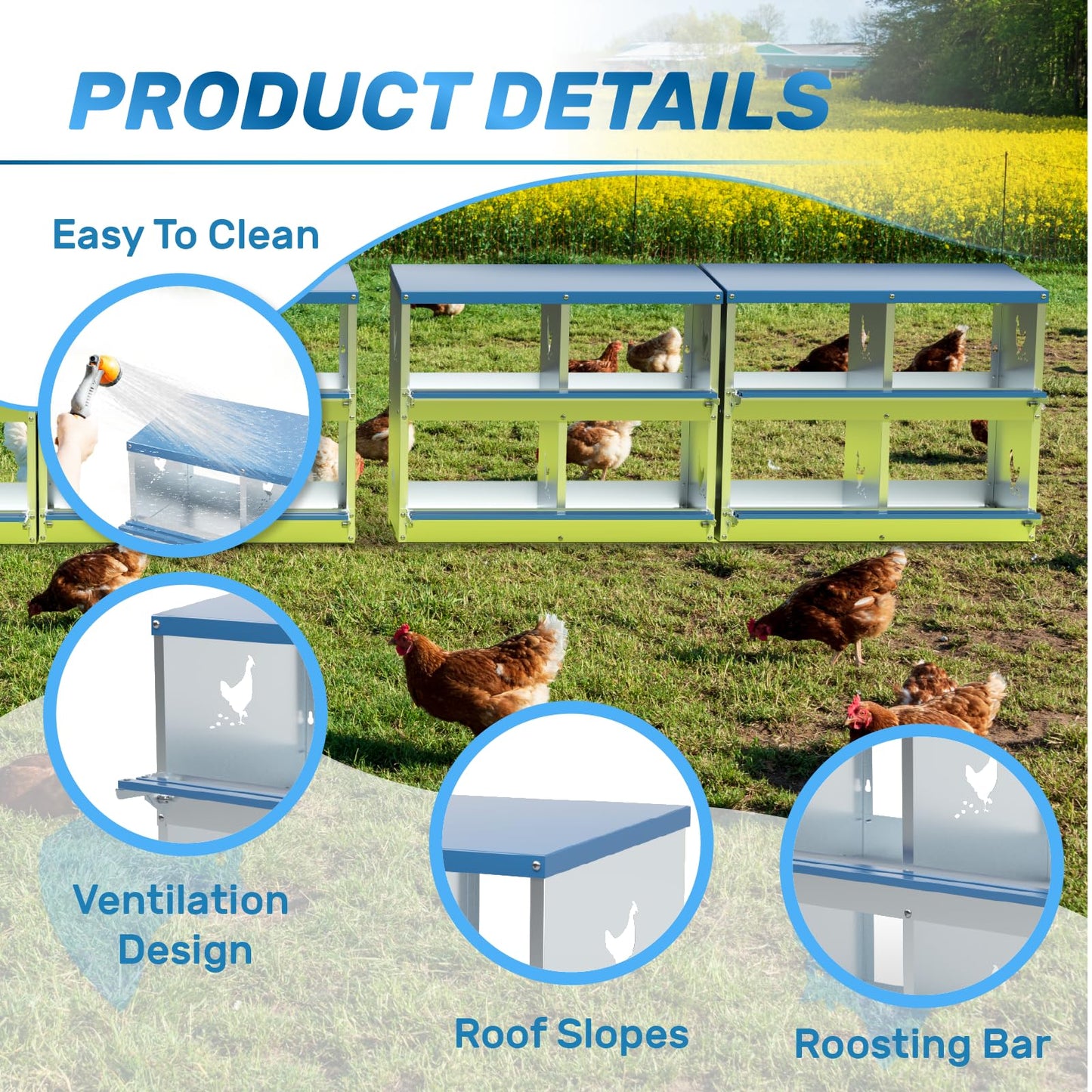 Chicken Nesting Box 8 Compartments Laying Boxes for Chicken Hens Ducks Poultry Protect Eggs Chicken Coop Easy Egg Collection Wall Mount Metal Nest Box for Chicken Coop