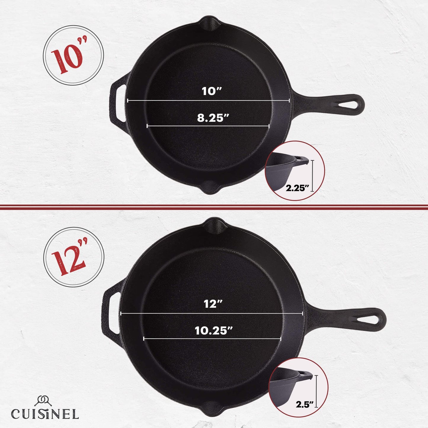 Cuisinel Cast Iron Skillet with Lid - 12"-inch Pre-Seasoned Covered Frying Pan Set + Silicone Handle & Lid Holders + Scraper/Cleaner - Indoor/Outdoor, Oven, Stovetop, Camping Fire, Grill Safe Cookware