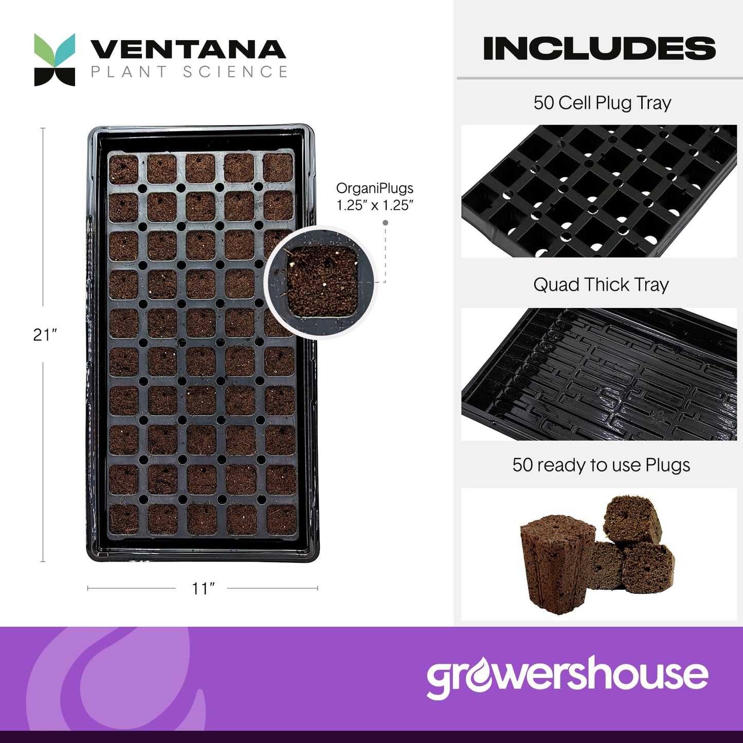 VPS OrganiPlug Hydroponic Seed Starter Plugs, 50 Pack, Rapid Root Planting Pods for Seedling, Clone, Cutting, Promotes Plant, Flower, Vegetable Growth w/Organic Soil Ingredients, Fits Standard Tray