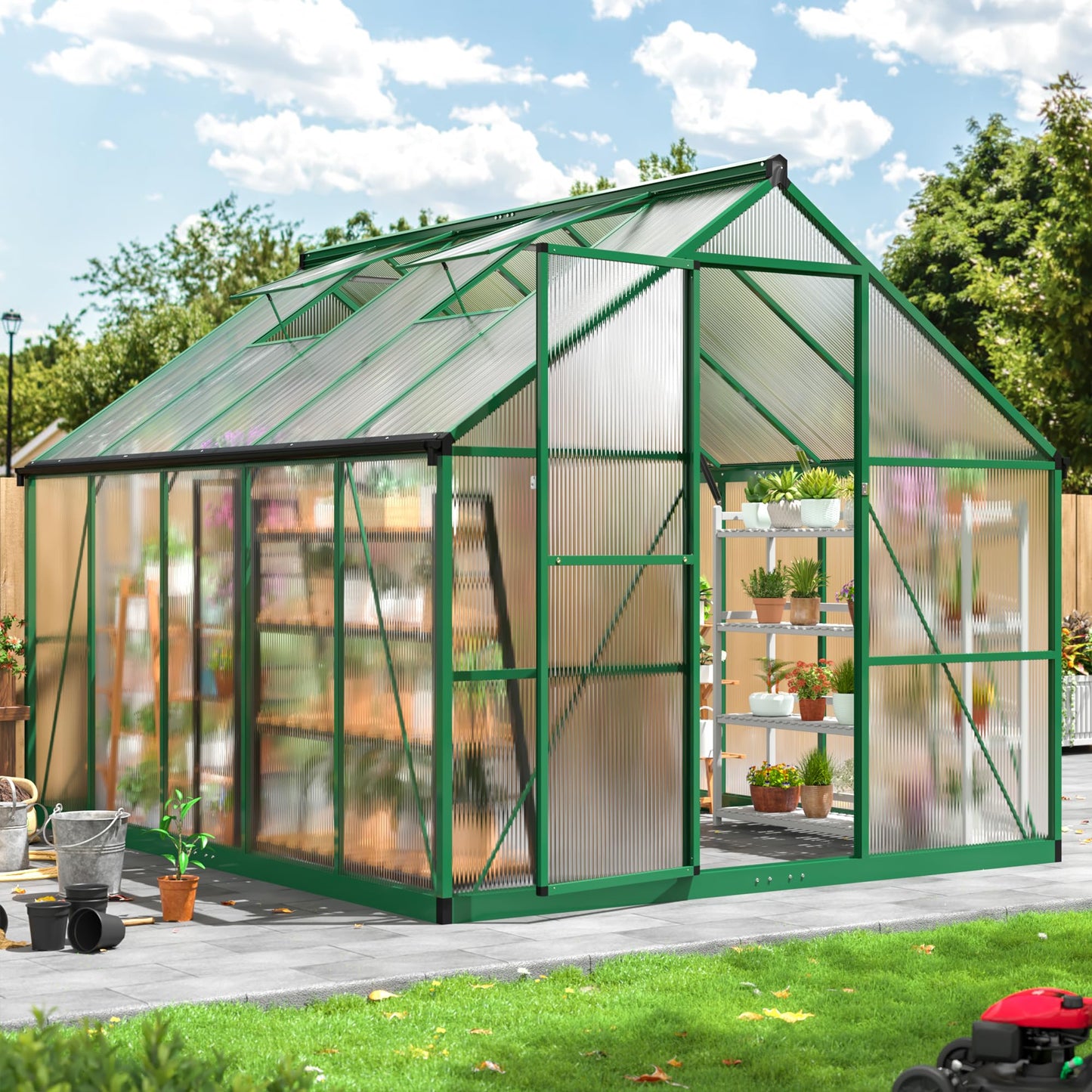 6x7.5 FT Greenhouse for Outdoors, Polycarbonate Greenhouse with Quick Setup Structure and Roof Vent, Aluminum Large Walk-in Greenhouse for Outside Garden Backyard, Black