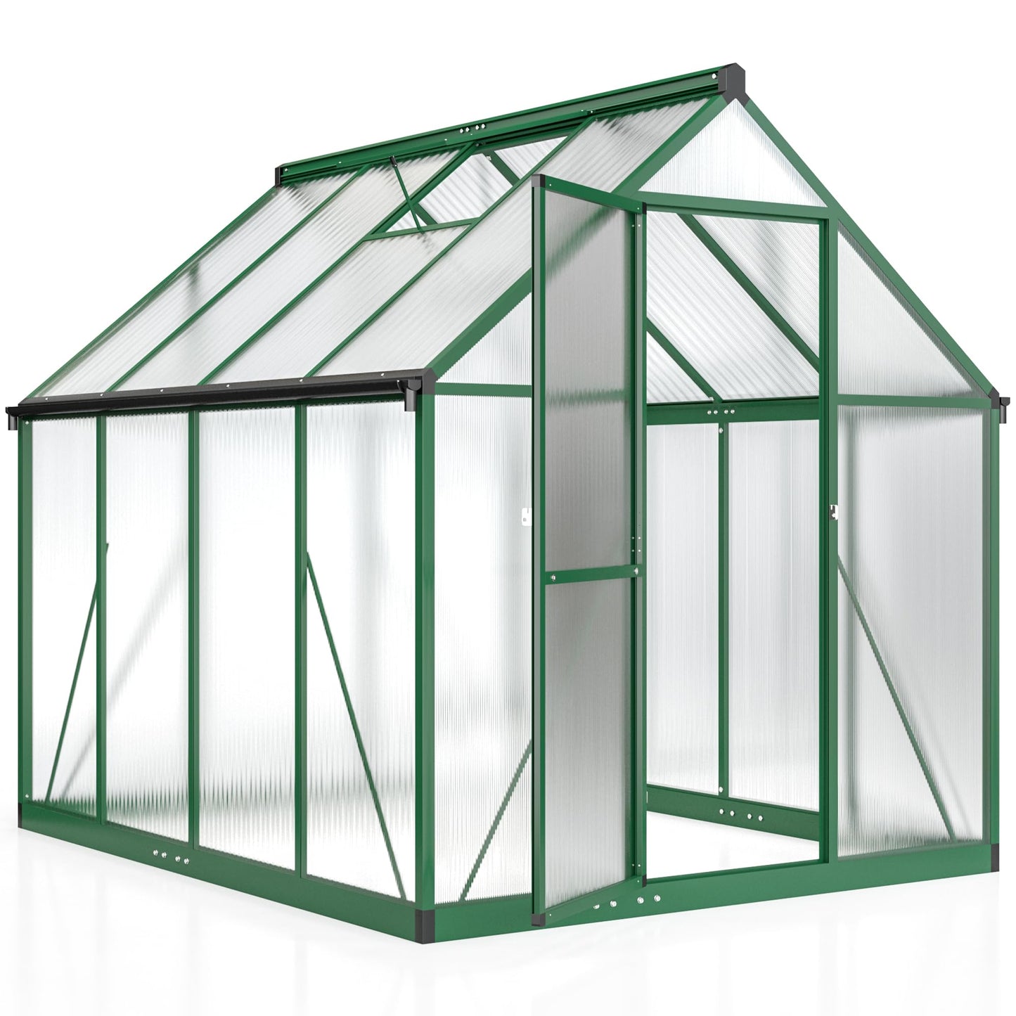 6x7.5 FT Greenhouse for Outdoors, Polycarbonate Greenhouse with Quick Setup Structure and Roof Vent, Aluminum Large Walk-in Greenhouse for Outside Garden Backyard, Black