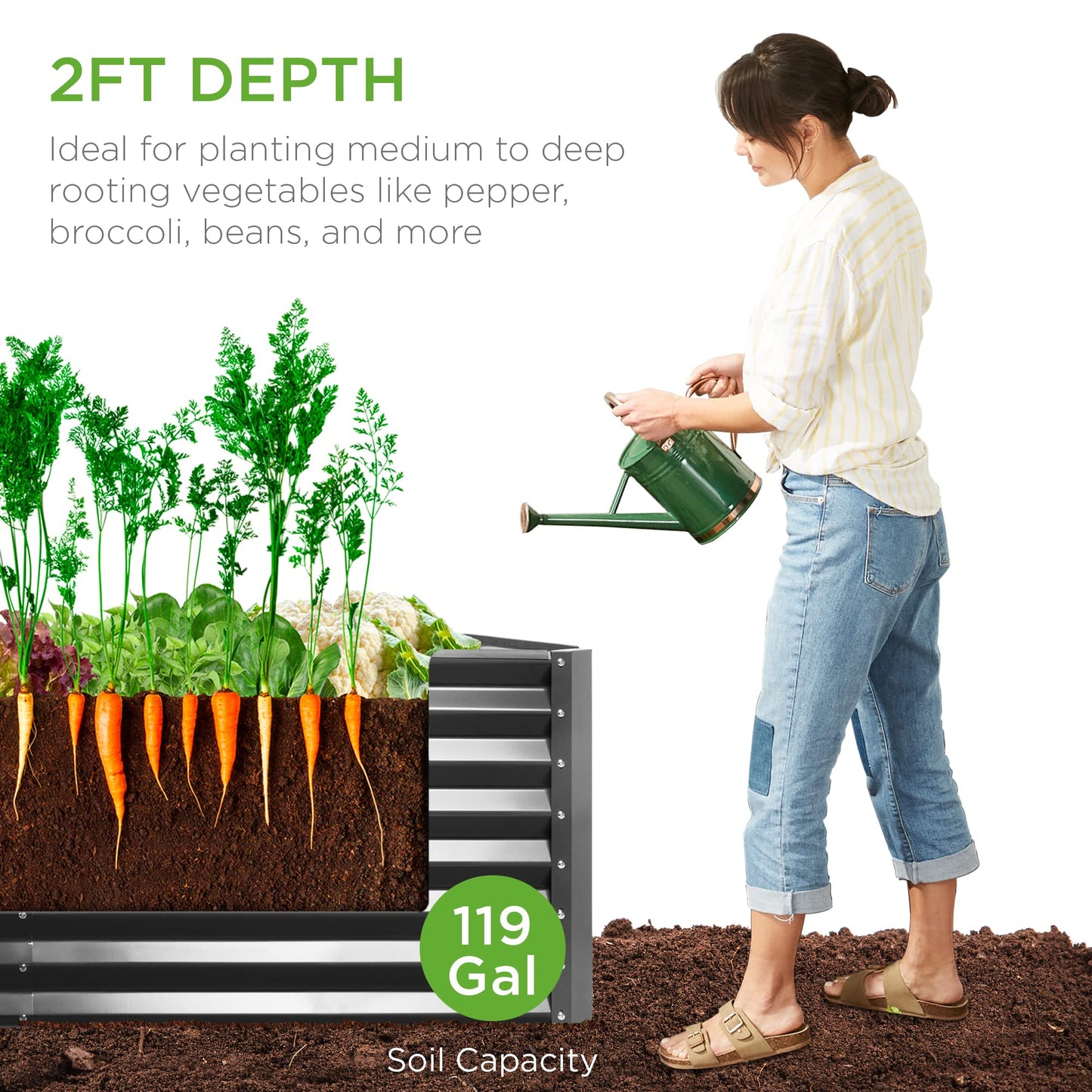 Best Choice Products 8x4x2ft Outdoor Metal Raised Garden Bed, Deep Root Planter Box for Vegetables, Flowers, Herbs, and Succulents w/ 478 Gallon Capacity - Gray