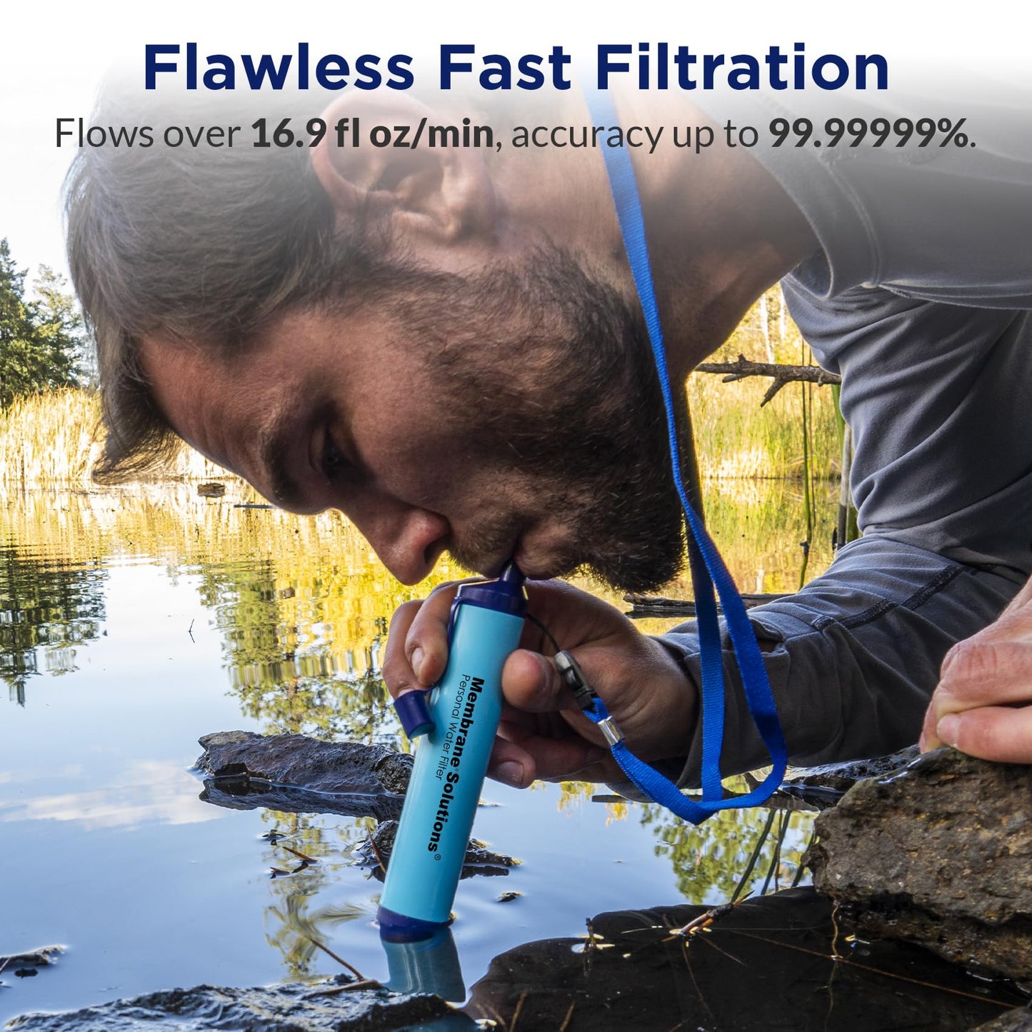 Membrane Solutions Straw Water Filter, Survival Filtration Portable Gear, Emergency Preparedness, Supply for Drinking Hiking Camping Travel Hunting Fishing Team Family Outing