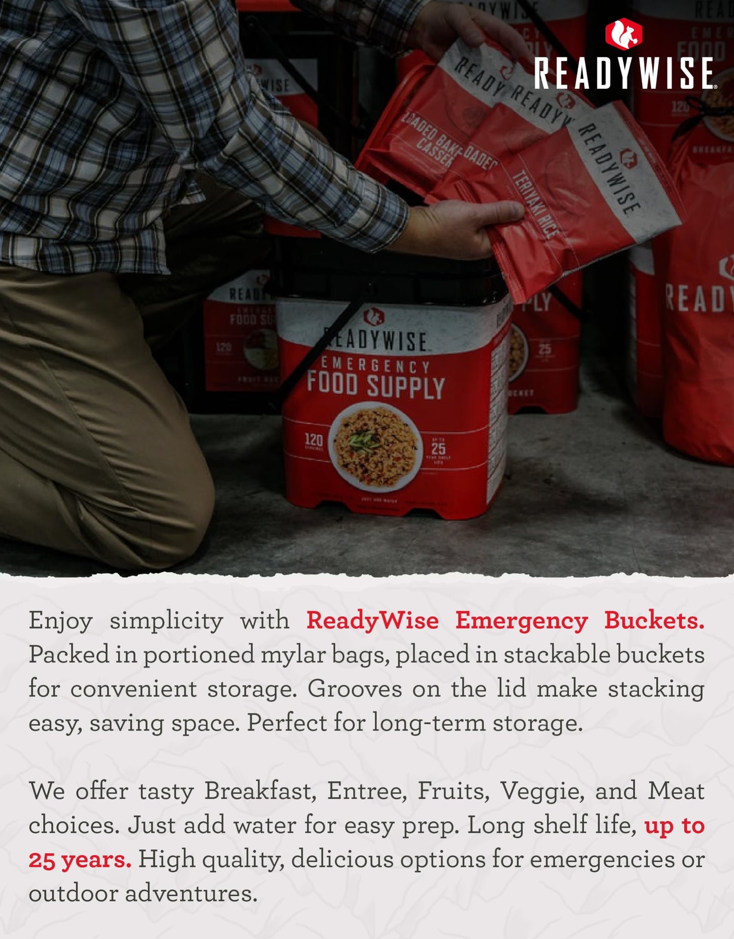 READYWISE- 1 Year, Emergency Food Supply, 3,576 Servings, 24 Buckets, Freeze-Dried, MRE, Camping, Hiking, Survival, Adventure Meal, 25-Year Shelf Life