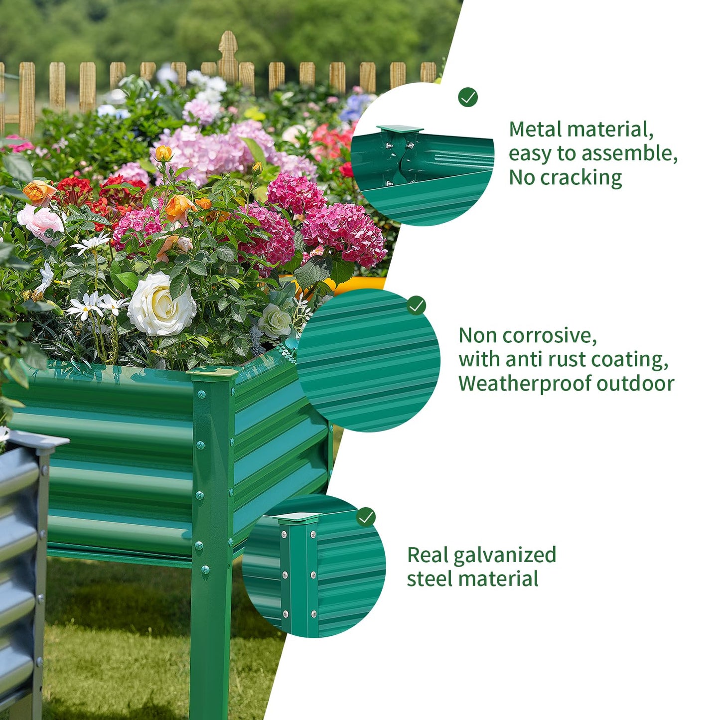 Land Guard Galvanized Raised Garden Bed with Legs, 48×24×32in Large Metal Elevated Raised Planter Box with Drainage Holes for Backyard, Patio, Balcony, 400lb Capacity