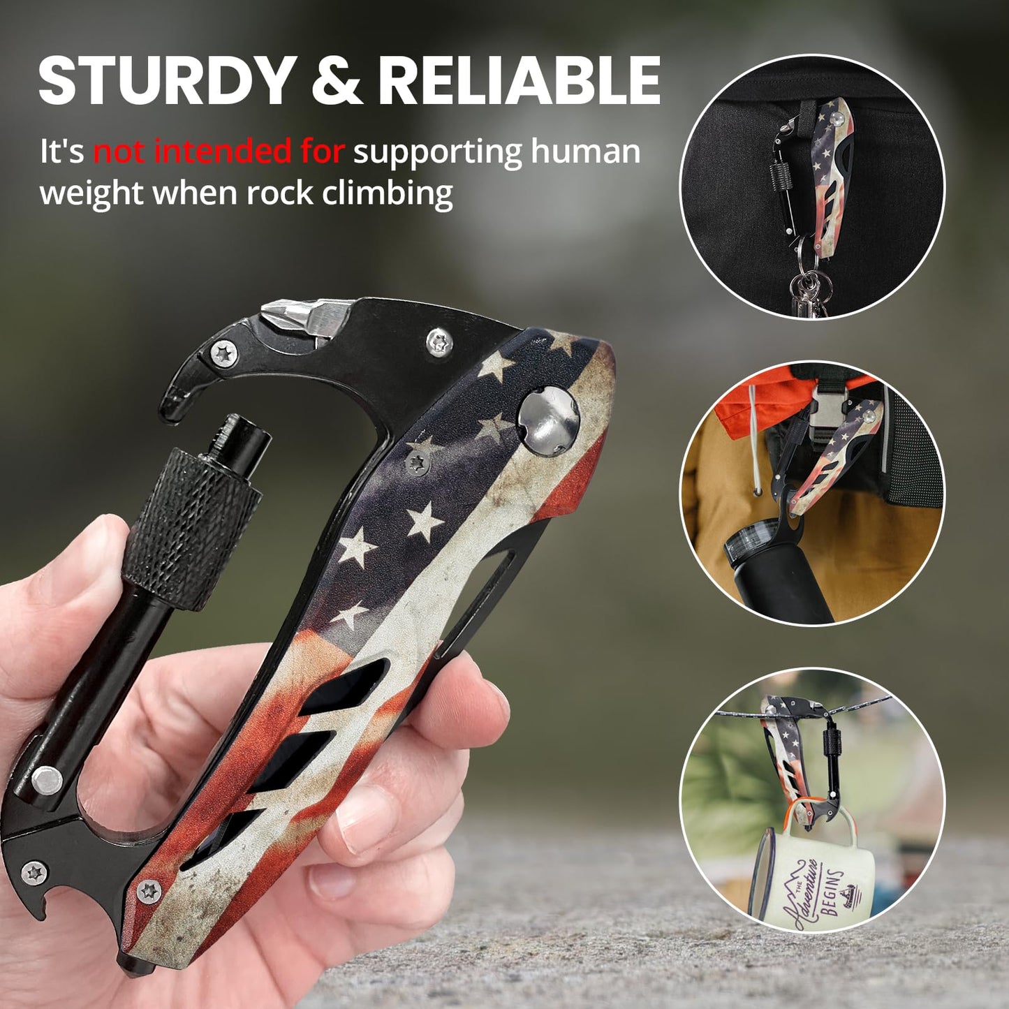 Multitool Carabiner with Pocket Knife, Stocking Stuffers Gifts for Men, EDC Carabiners with Folding Knives, Bottle Opener, Window Breaker and Screwdriver, Survival Gear for Camping Hiking