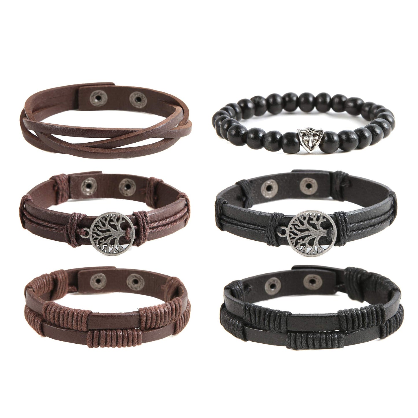 HZMAN Genuine Leather Tree of life Bracelets Men Women, Tiger Eye Natural Stone Lava Rock Beads Ethnic Tribal Elastic Bracelets Wristbands