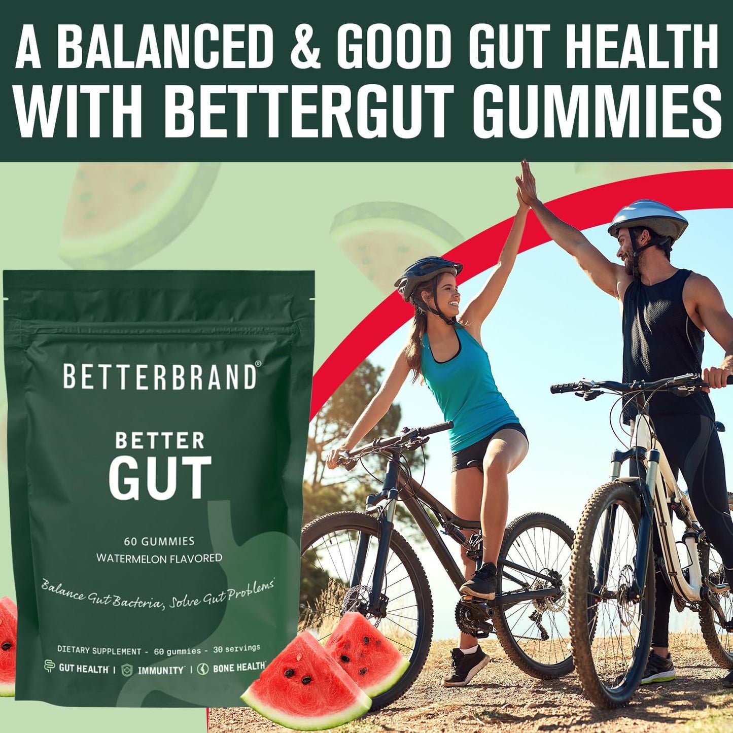 Betterbrand Better Gut Gummy - Probiotics Supplement for Gut Health, Digestive Support, Immunity and Bone Health with 2.5 Billion CFUs - Watermelon Flavor (30 Day Supply)